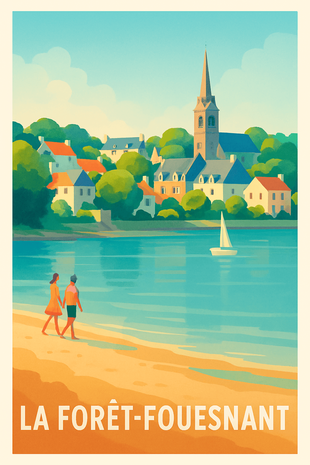 Finistère France Pas de Cadre / 20 × 30cm Affiche de La Forêt-Fouesnant - Balade paisible au bord de l'eau