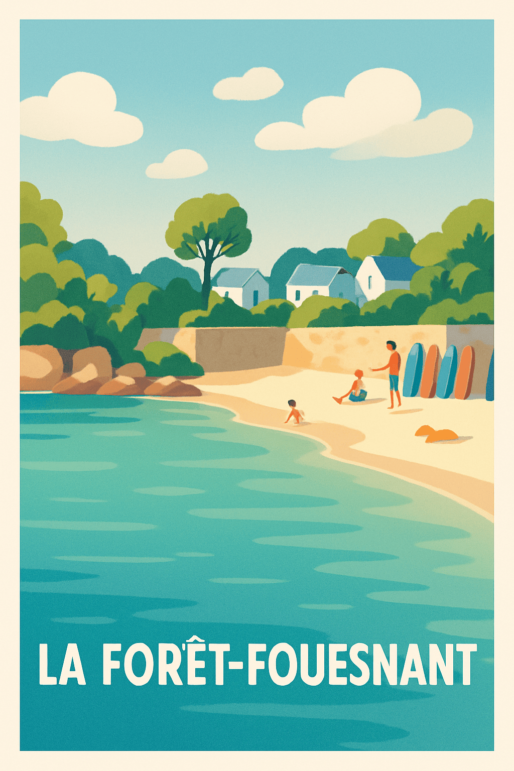 Finistère France Pas de Cadre / 20 × 30cm Affiche de La Forêt-Fouesnant - Escapade balnéaire bretonne