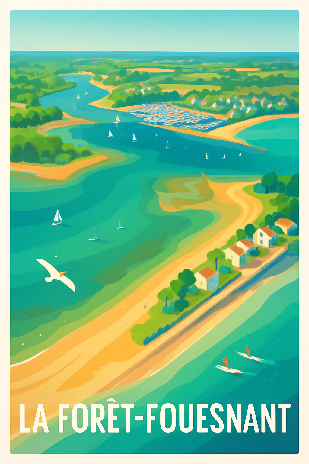 Finistère France Pas de Cadre / 20 × 30cm Affiche de La Forêt-Fouesnant - Évasion côtière et douceur bretonne
