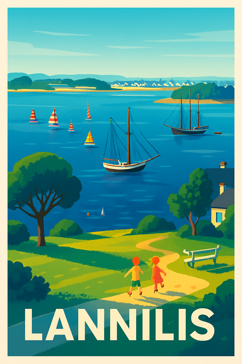 Finistère France Pas de Cadre / 20 × 30cm Affiche de Lannilis - Évasion et douceur bretonne au bord de l'eau