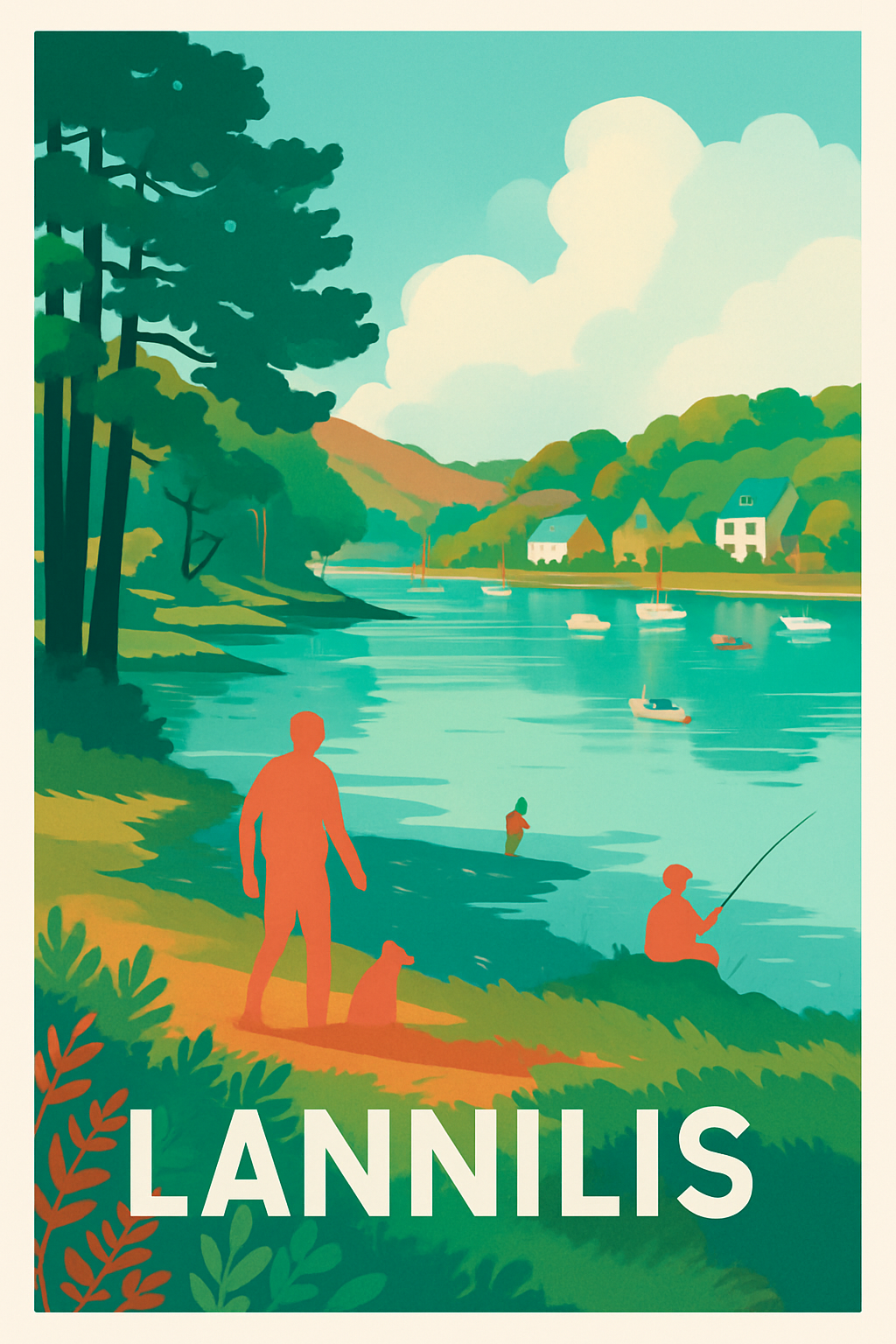 Finistère France Pas de Cadre / 20 × 30cm Affiche de Lannilis - Sérénité au bord de l'eau