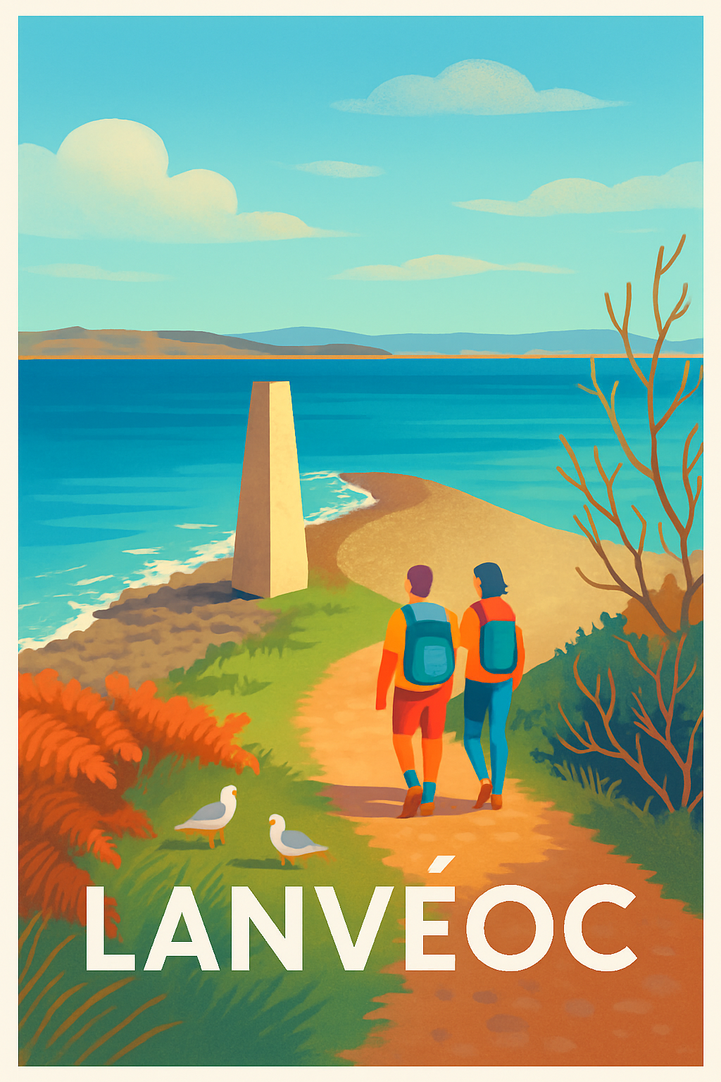 Finistère France Pas de Cadre / 20 × 30cm Affiche de Lanvéoc - Promenade au bord de la mer