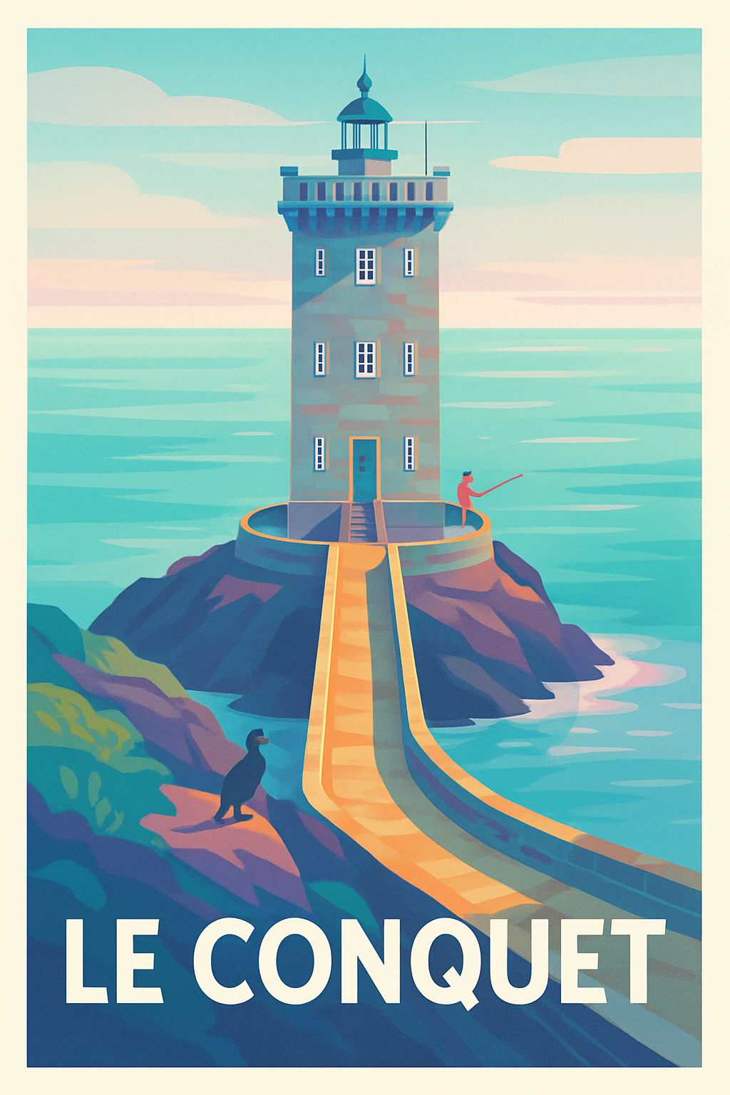 Affiche Le Conquet — L'élégance du phare en bord de mer · poster d'art de Le Conquet