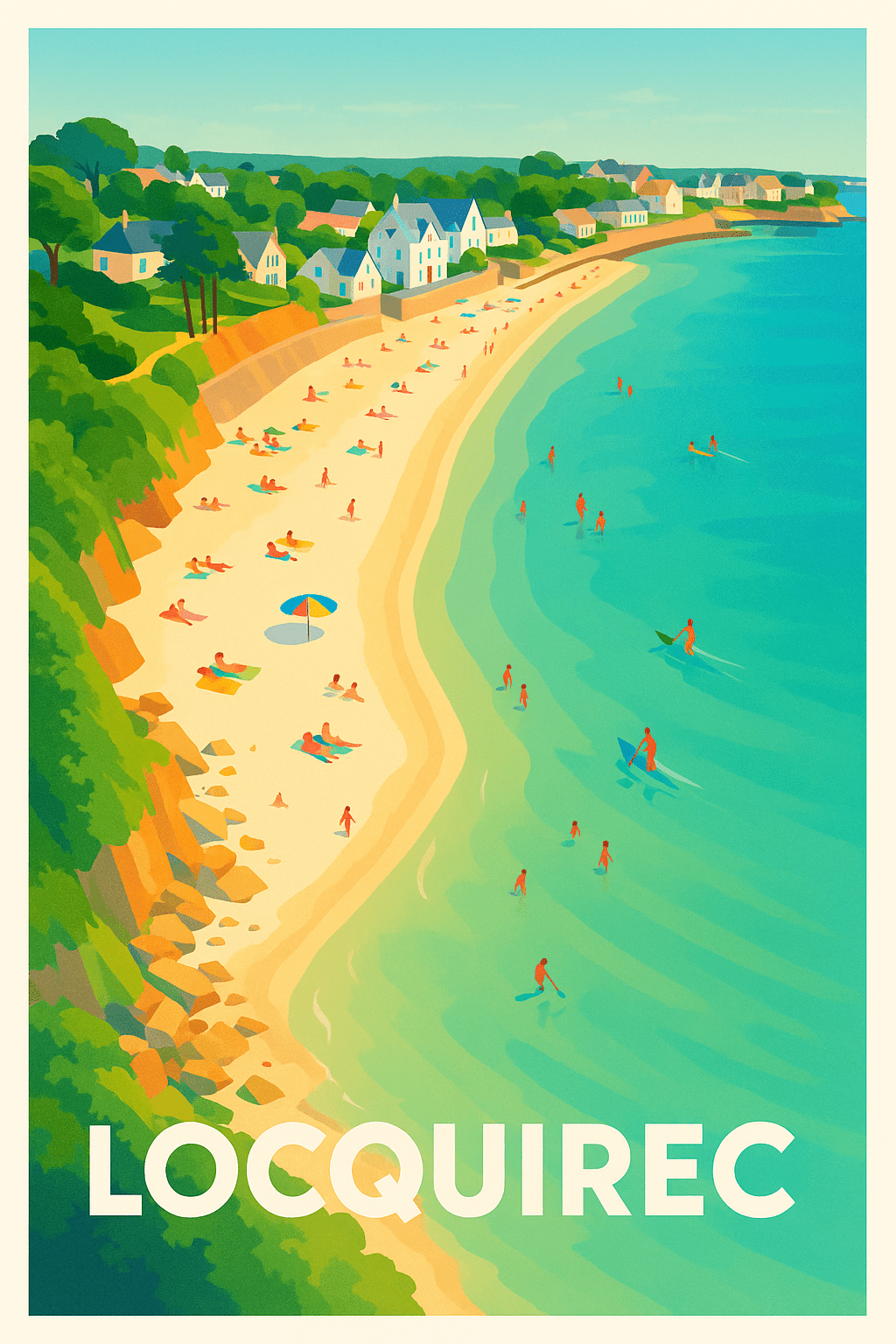 Finistère France Pas de Cadre / 20 × 30cm Affiche de Locquirec - Évasion balnéaire bretonne