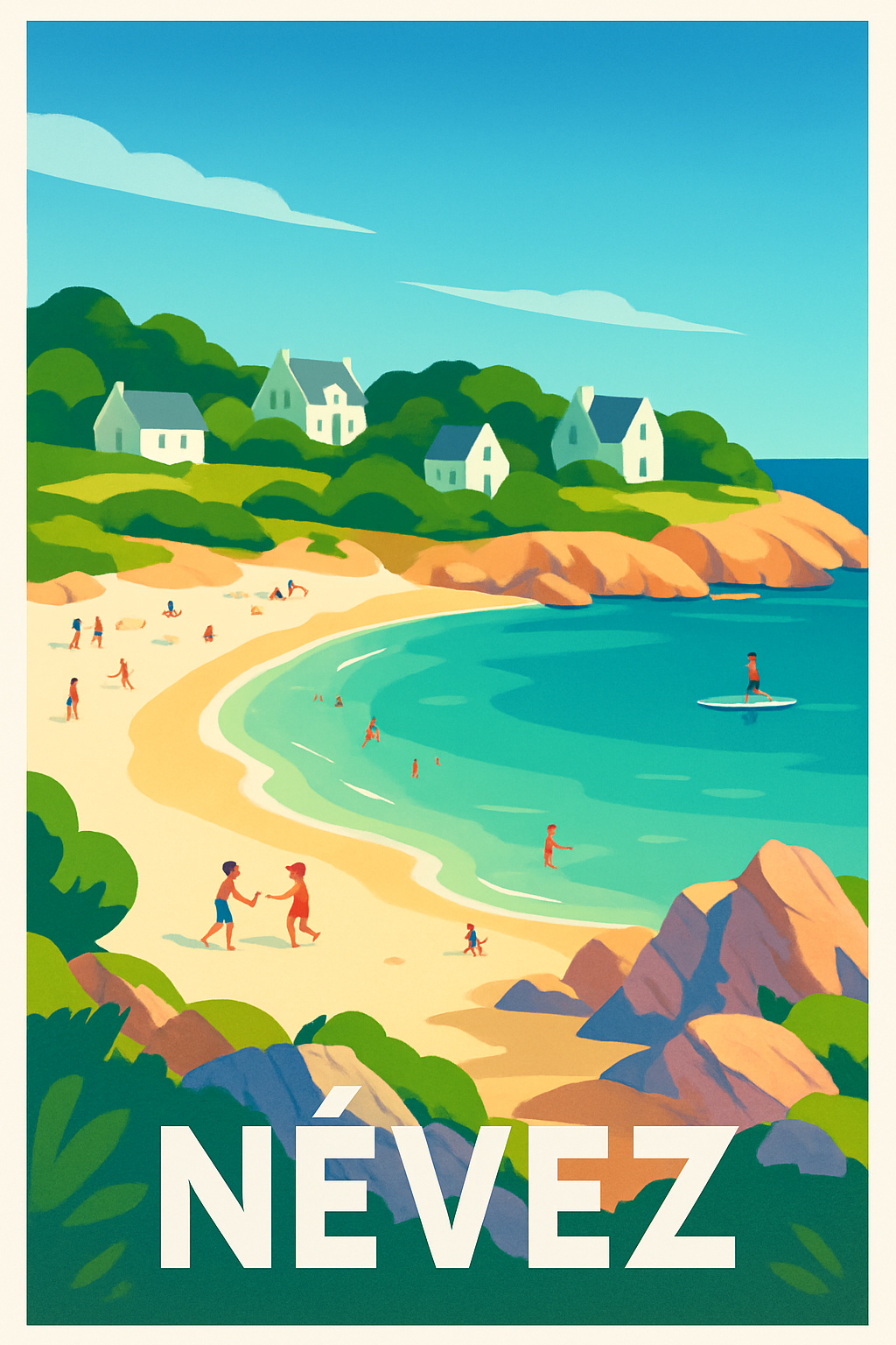 Finistère France Pas de Cadre / 20 × 30cm Affiche de Névez - Escapade balnéaire en Bretagne