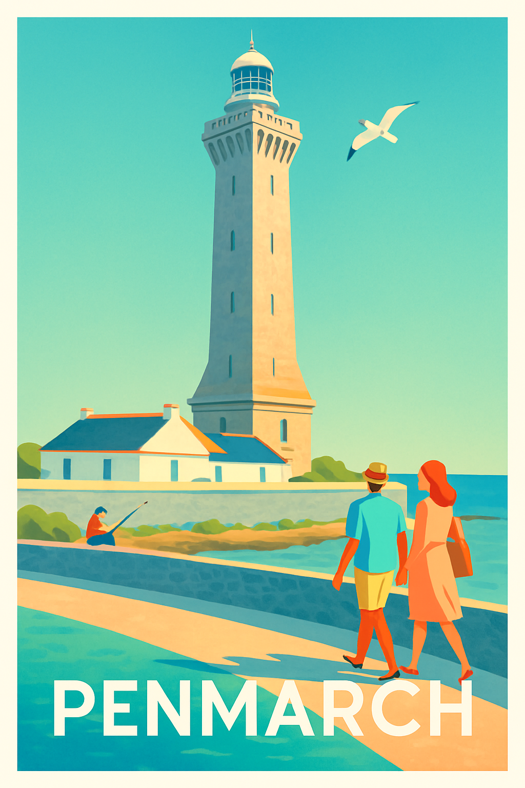 Finistère France Pas de Cadre / 20 × 30cm Affiche de Penmarch - Balade au phare en bord de mer