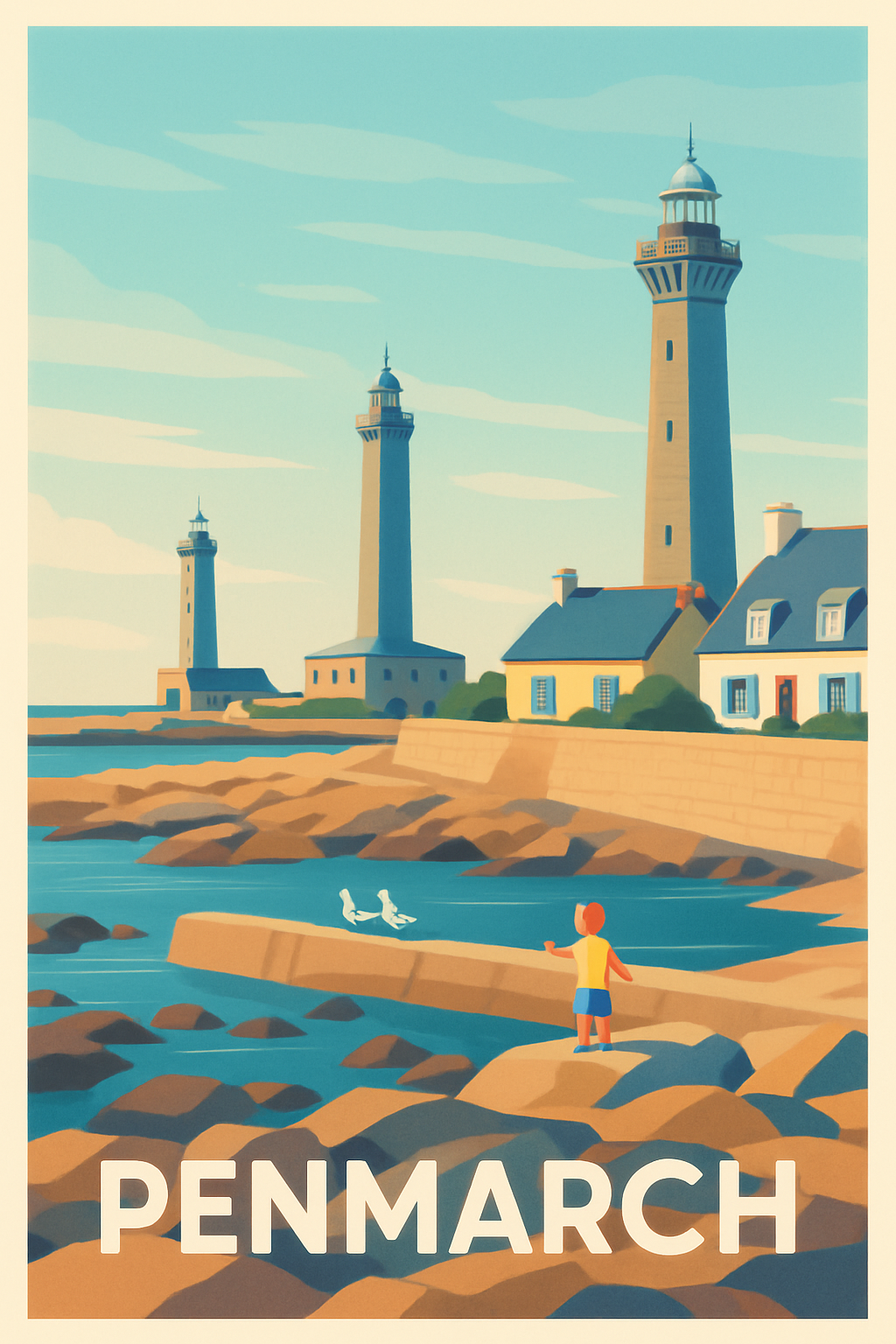 Finistère France Pas de Cadre / 20 × 30cm Affiche de Penmarch - Charme côtier et phares emblématiques