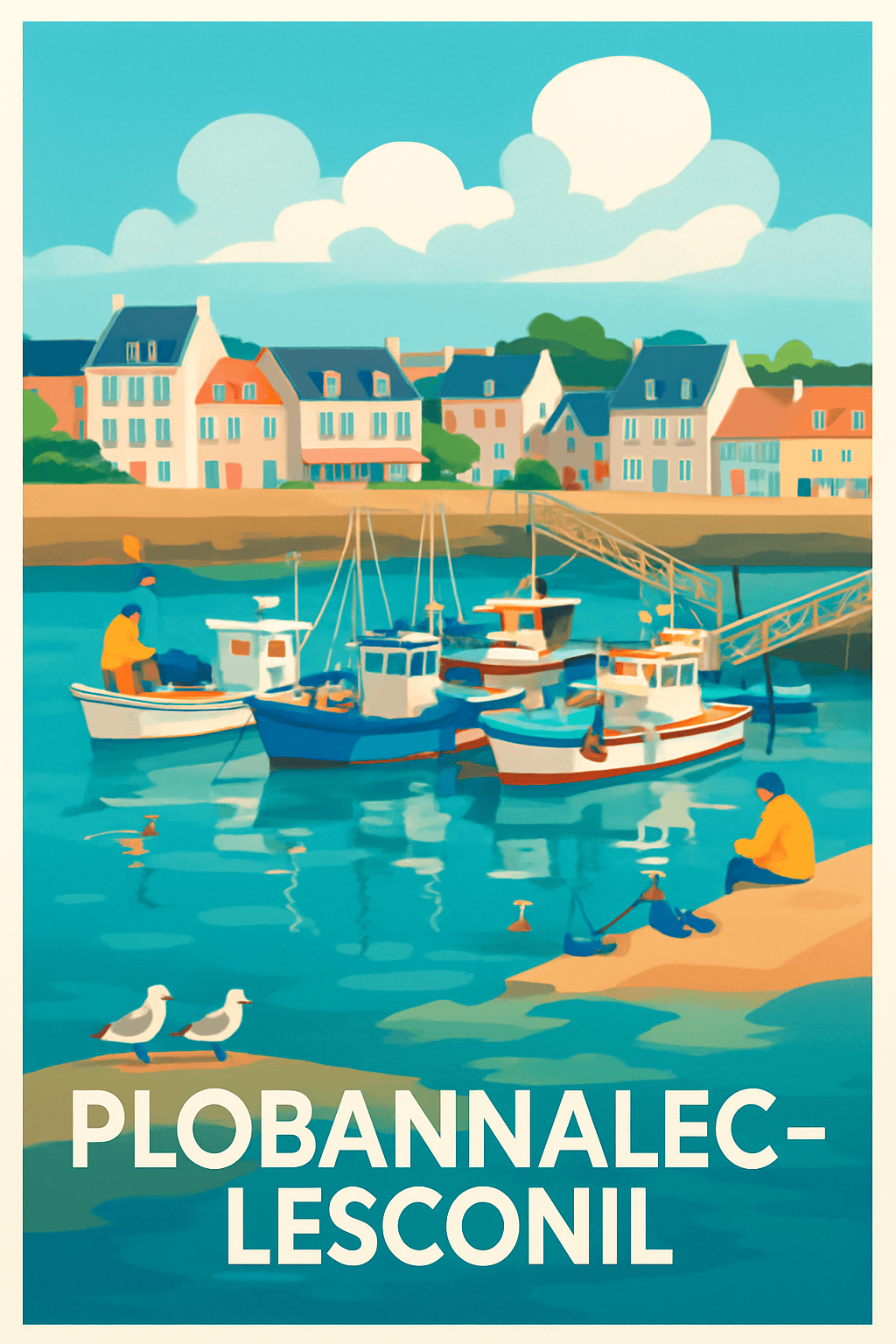 Finistère France Pas de Cadre / 20 × 30cm Affiche de Plobannalec-Lesconil - Charme et Sérénité du Port Breton