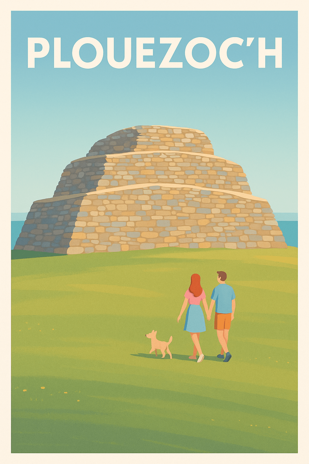 Finistère France Pas de Cadre / 20 × 30cm Affiche de Plouezoc'h - Escapade au Cairn de Barnenez