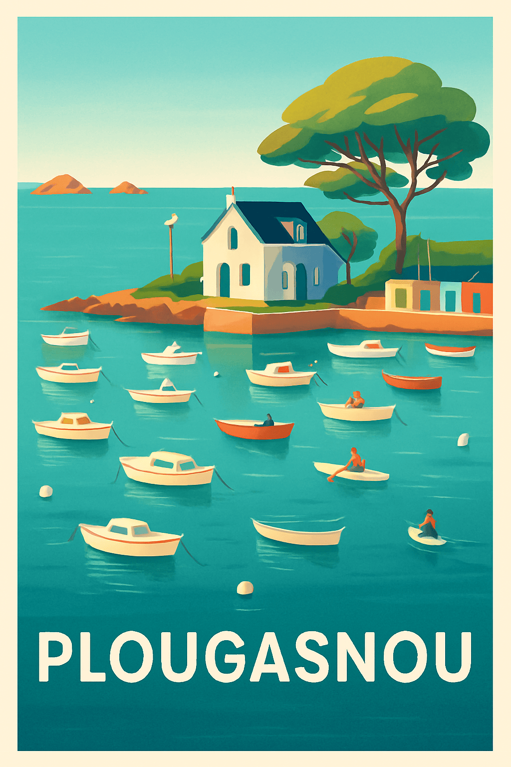 Finistère France Pas de Cadre / 20 × 30cm Affiche de Plougastnou - Havre de paix breton avec vue sur mer