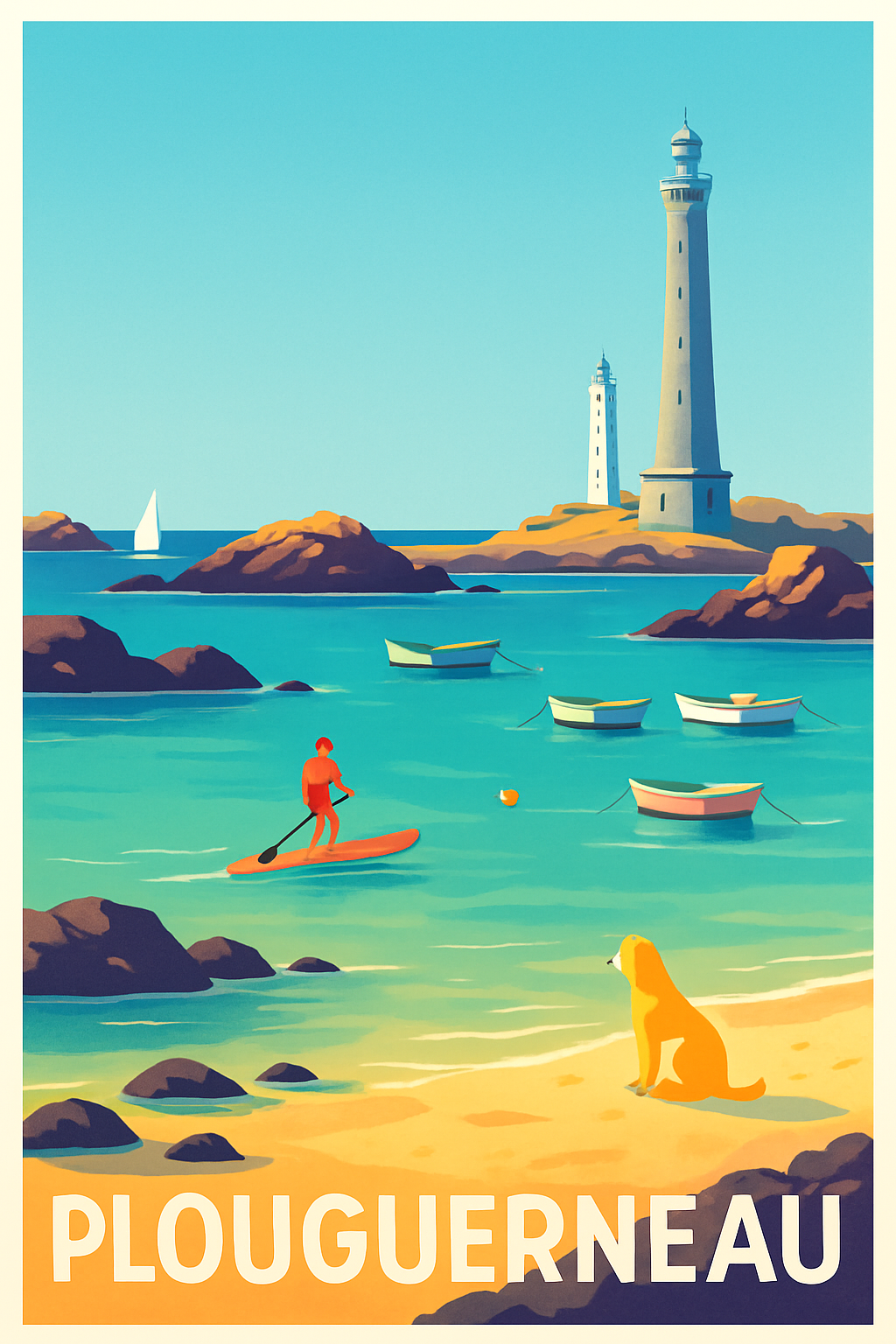 Finistère France Pas de Cadre / 20 × 30cm Affiche de Plouguerneau - Évasion maritime entre phares et criques