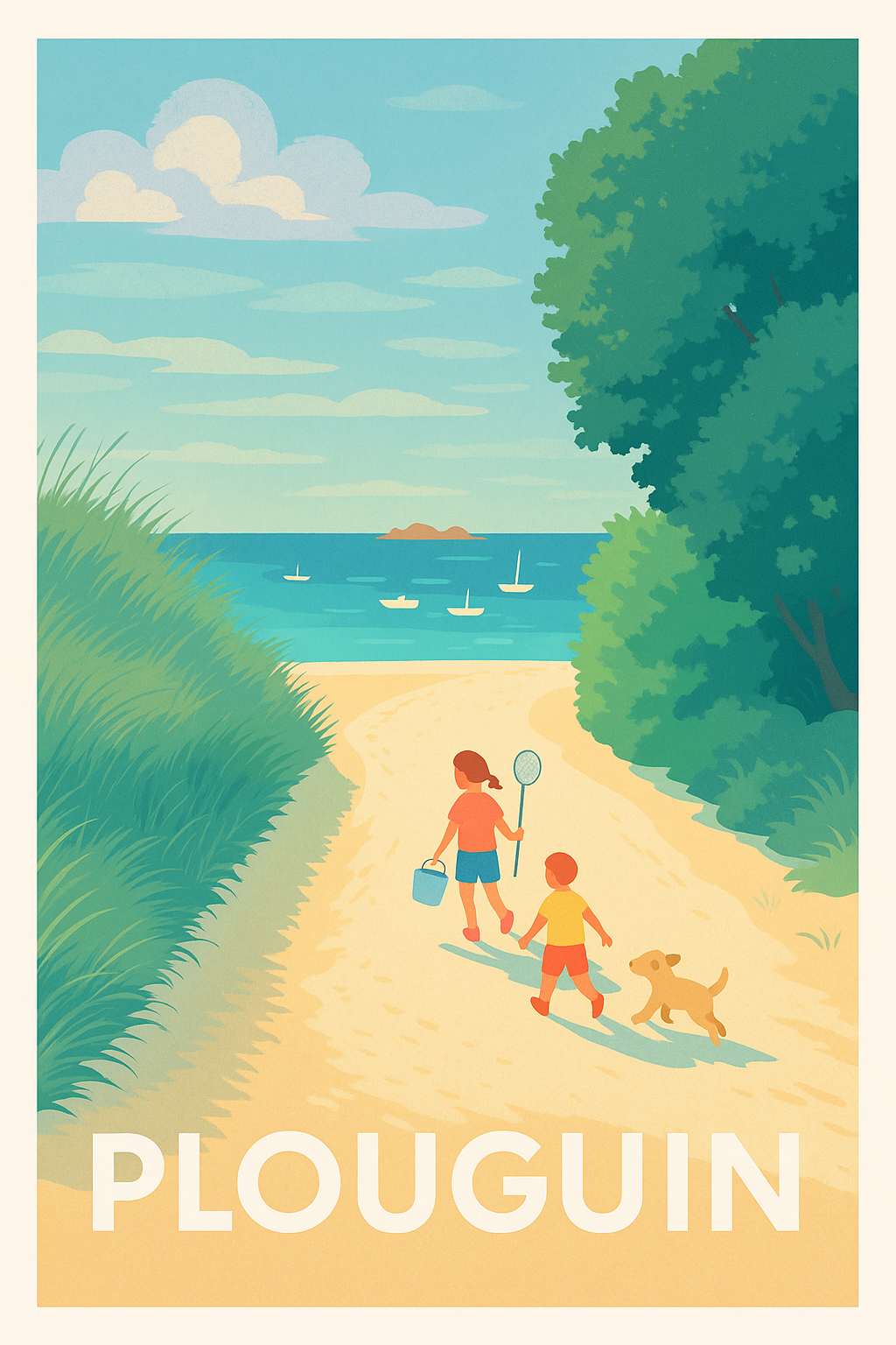 Finistère France Pas de Cadre / 20 × 30cm Affiche de Plouguin - Balade d'été au bord de mer