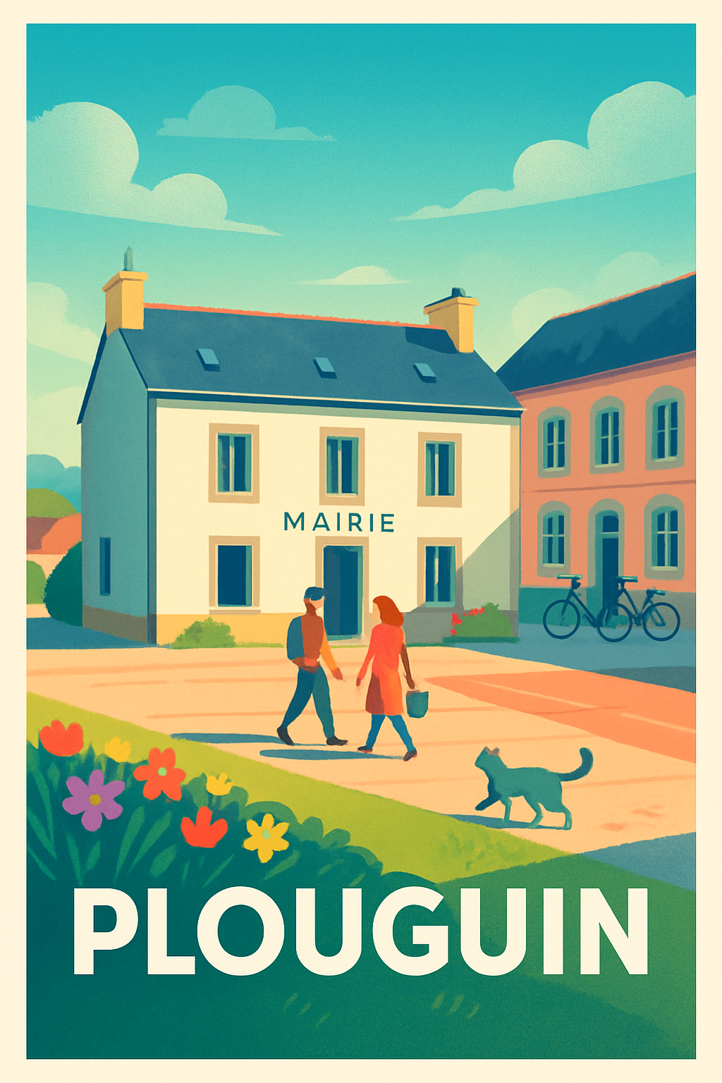 Finistère France Pas de Cadre / 20 × 30cm Affiche de Plouguin - Charme et Sérénité Bretonne