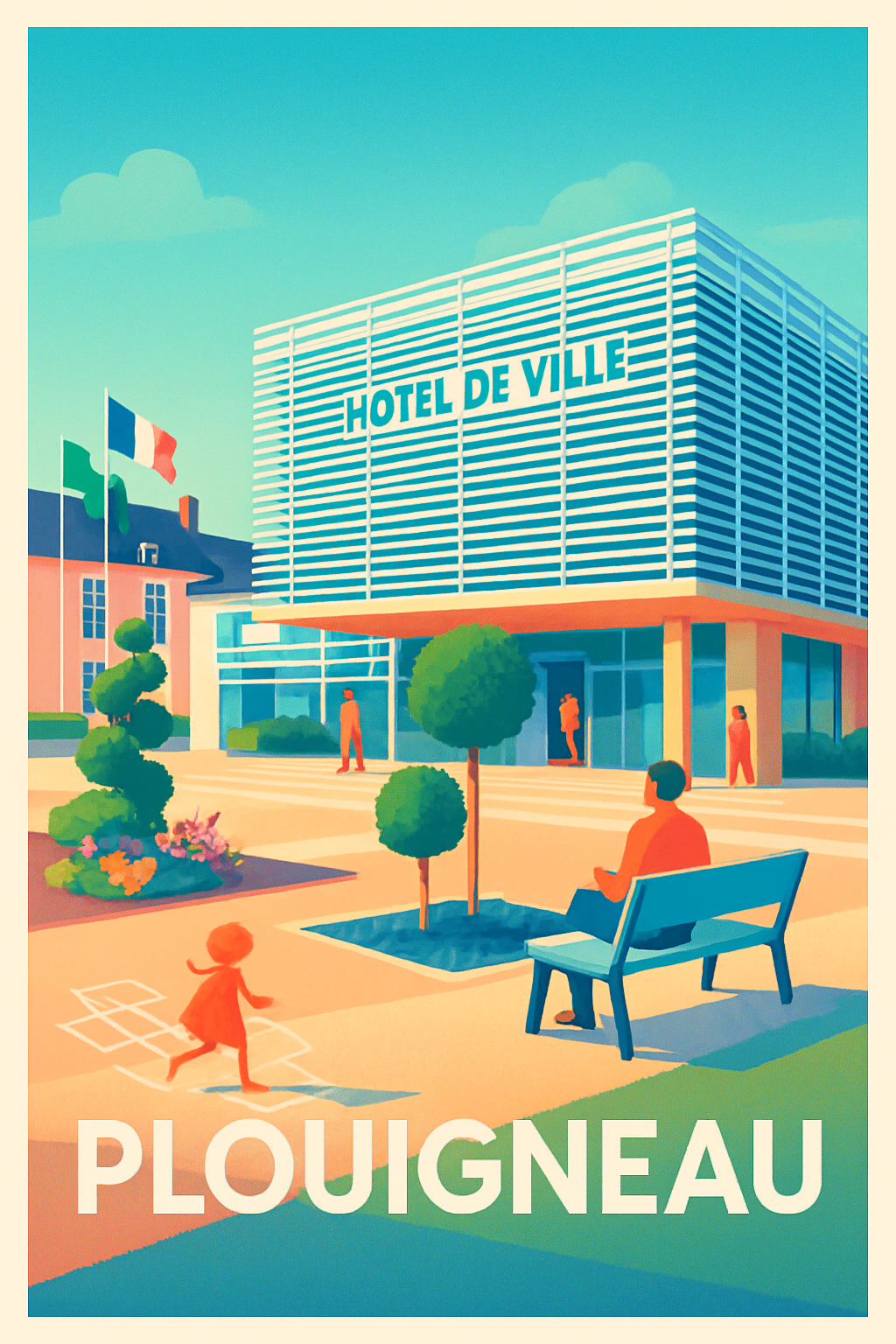 Finistère France Pas de Cadre / 20 × 30cm Affiche de Plouigneau - Invitation à la sérénité urbaine