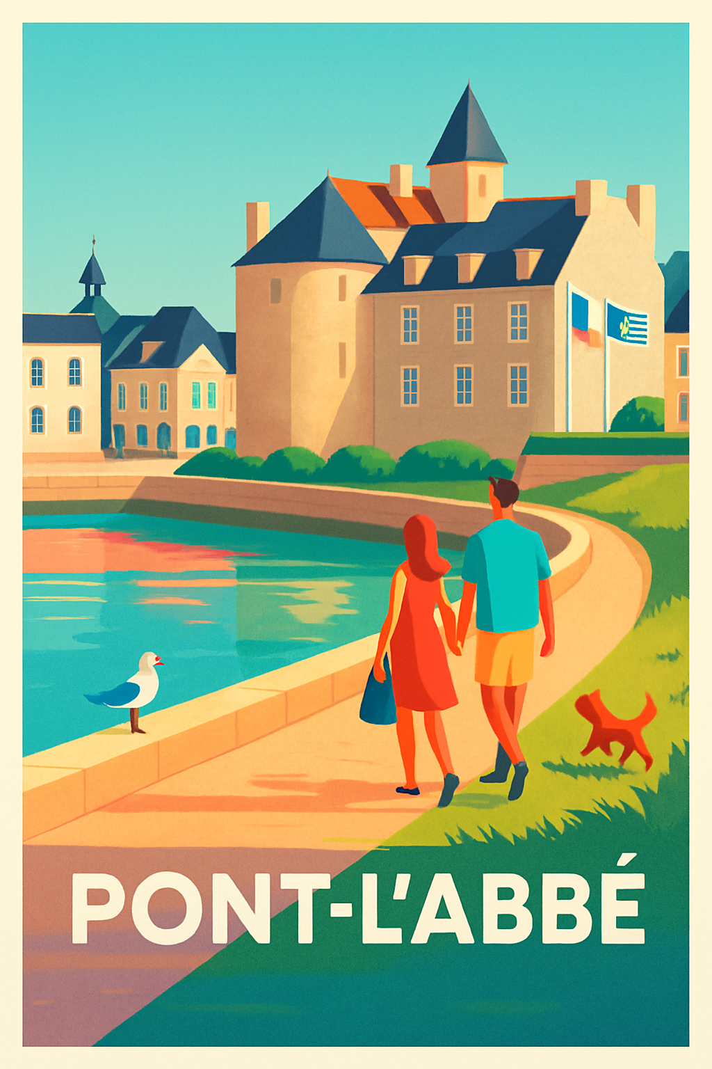 Finistère France Pas de Cadre / 20 × 30cm Affiche de Pont-l'Abbé - Balade romantique en bord de rivière