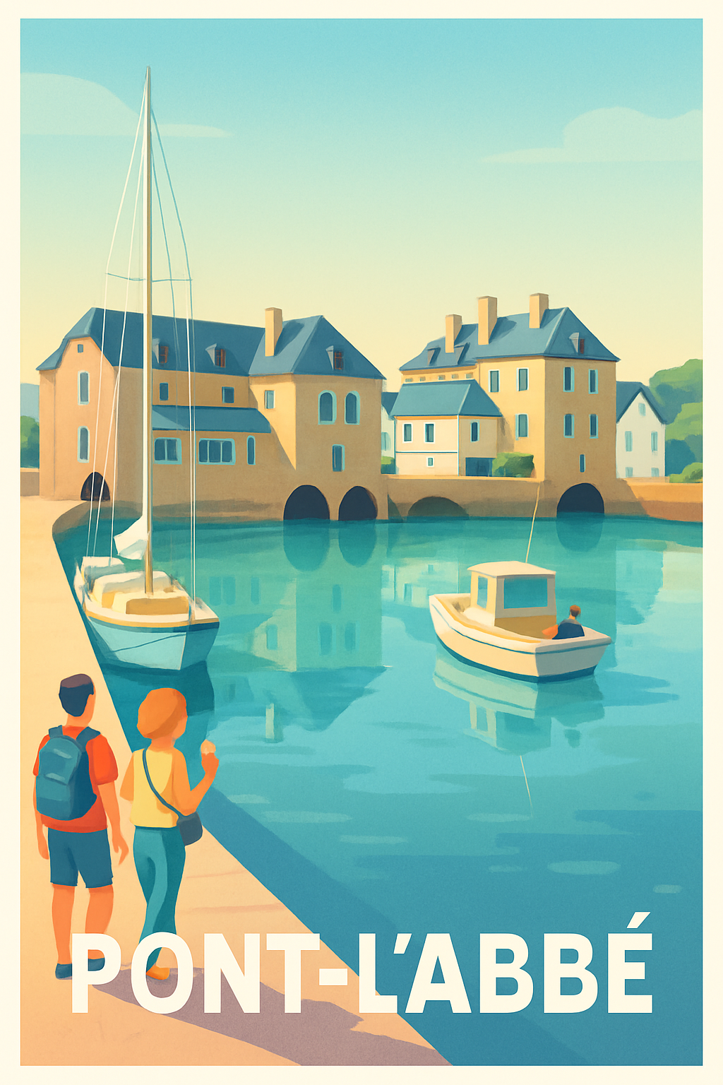 Affiche Pont-l'Abbé — Charme et sérénité bretonne au port · poster d'art de Pont-l'Abbé