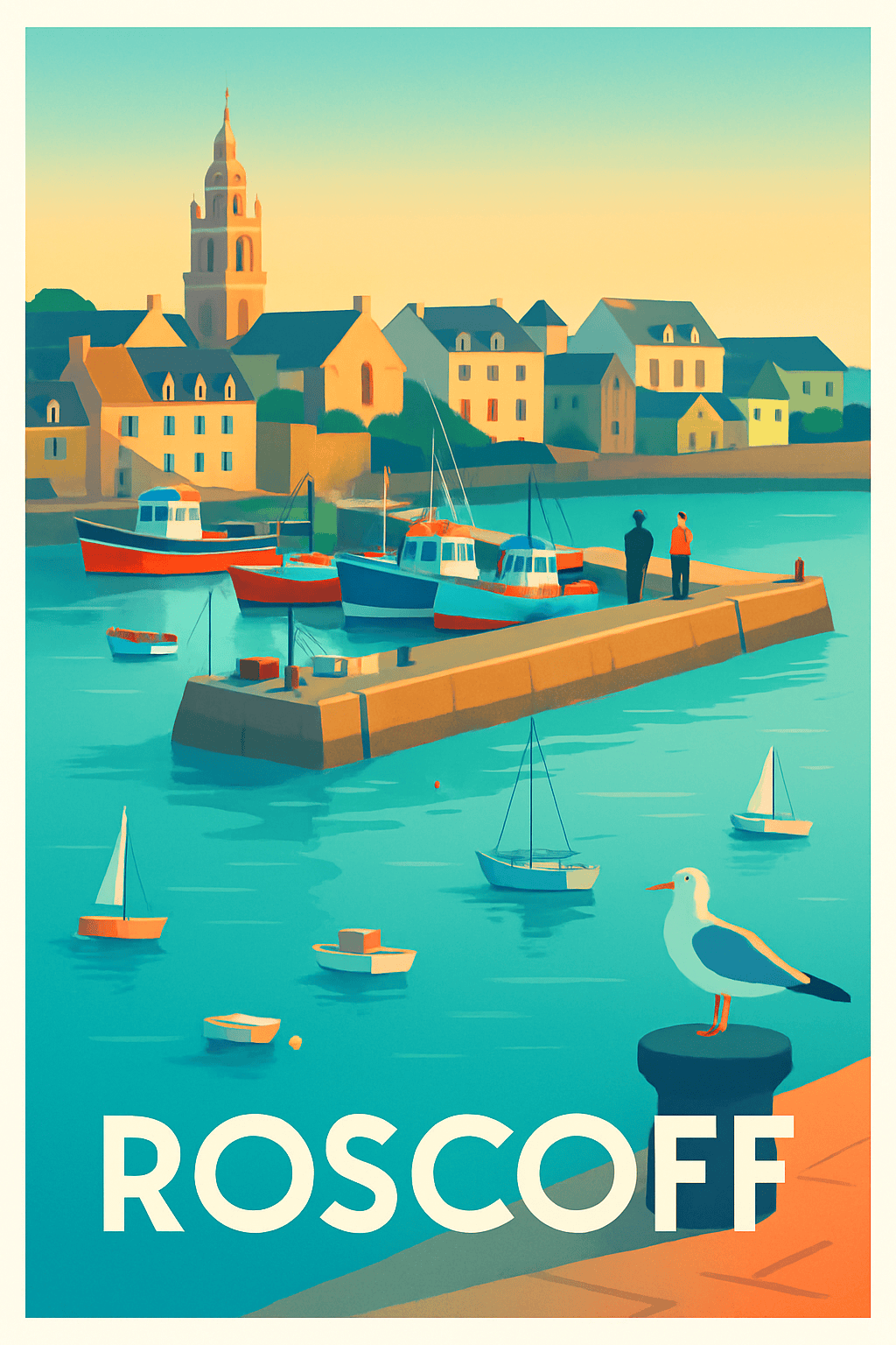 Finistère France Pas de Cadre / 20 × 30cm Affiche de Roscoff - Charme authentique du port breton