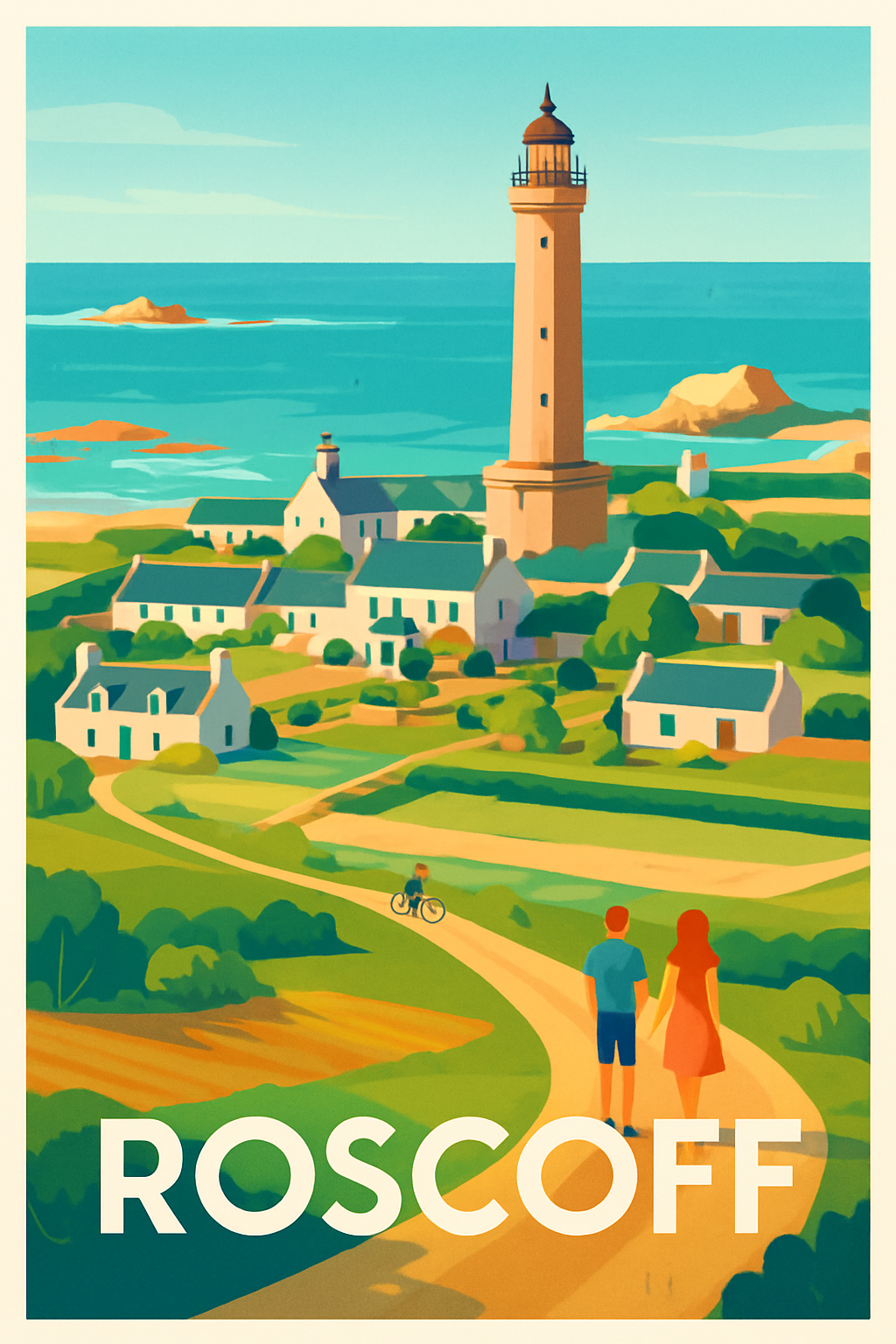 Finistère France Pas de Cadre / 20 × 30cm Affiche de Roscoff - Charme côtier breton en poster vintage