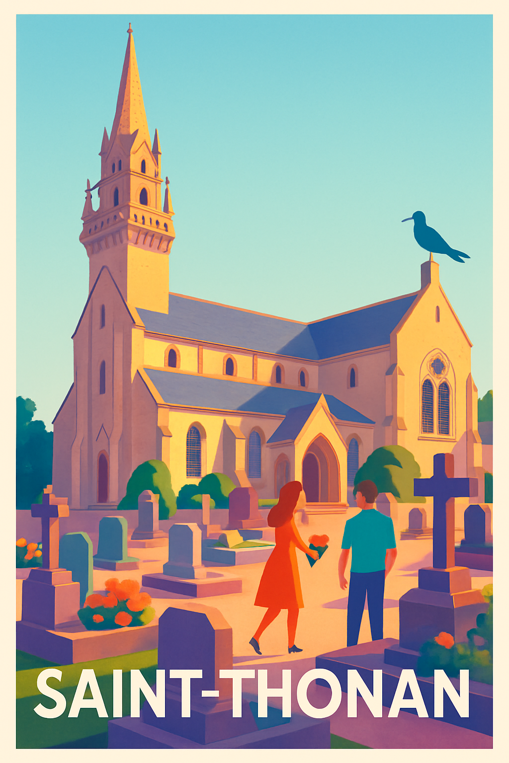 Finistère France Pas de Cadre / 20 × 30cm Affiche de Saint-Thonan - Charme et Sérénité au Cœur du Patrimoine