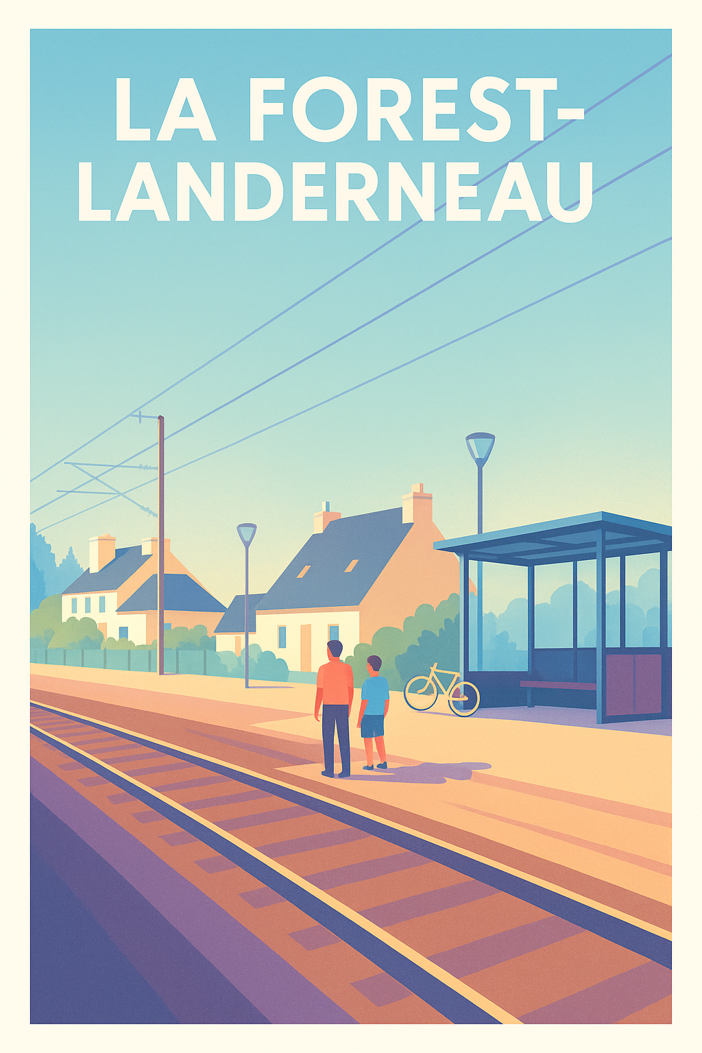 Finistère France Pas de Cadre / 20 × 30cm Affiche La Forest-Landerneau - Harmonie rurale et simplicité au bord des rails