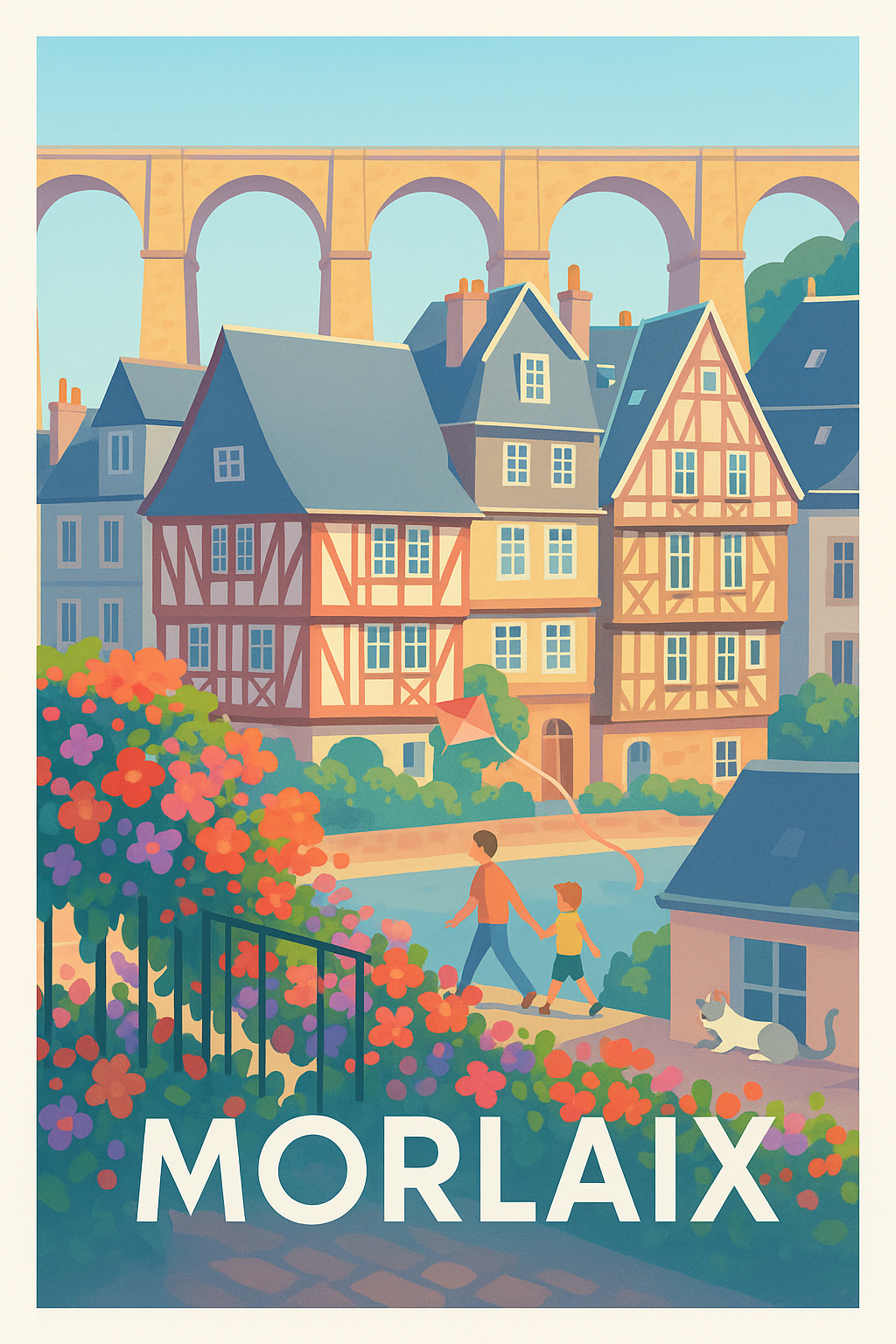 Finistère France Pas de Cadre / 20 × 30cm Affiche Morlaix - Charme et douceur bretonne