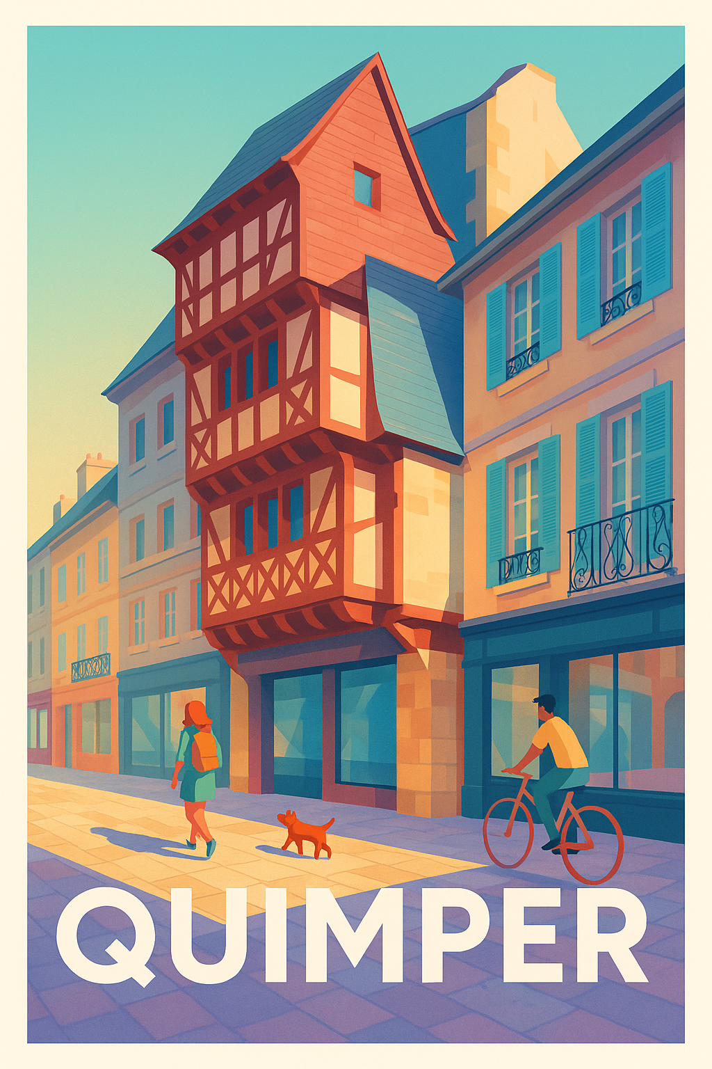 Finistère France Pas de Cadre / 20 × 30cm Affiche Quimper - Charme breton en lumière douce