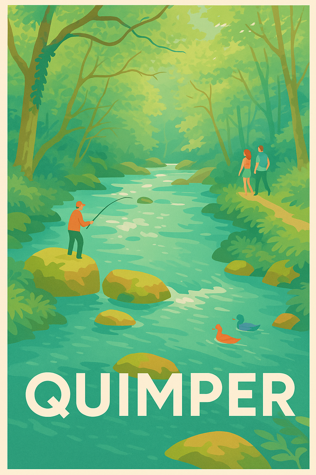 Finistère France Pas de Cadre / 20 × 30cm Affiche Quimper - Évasion bucolique au fil de l'eau