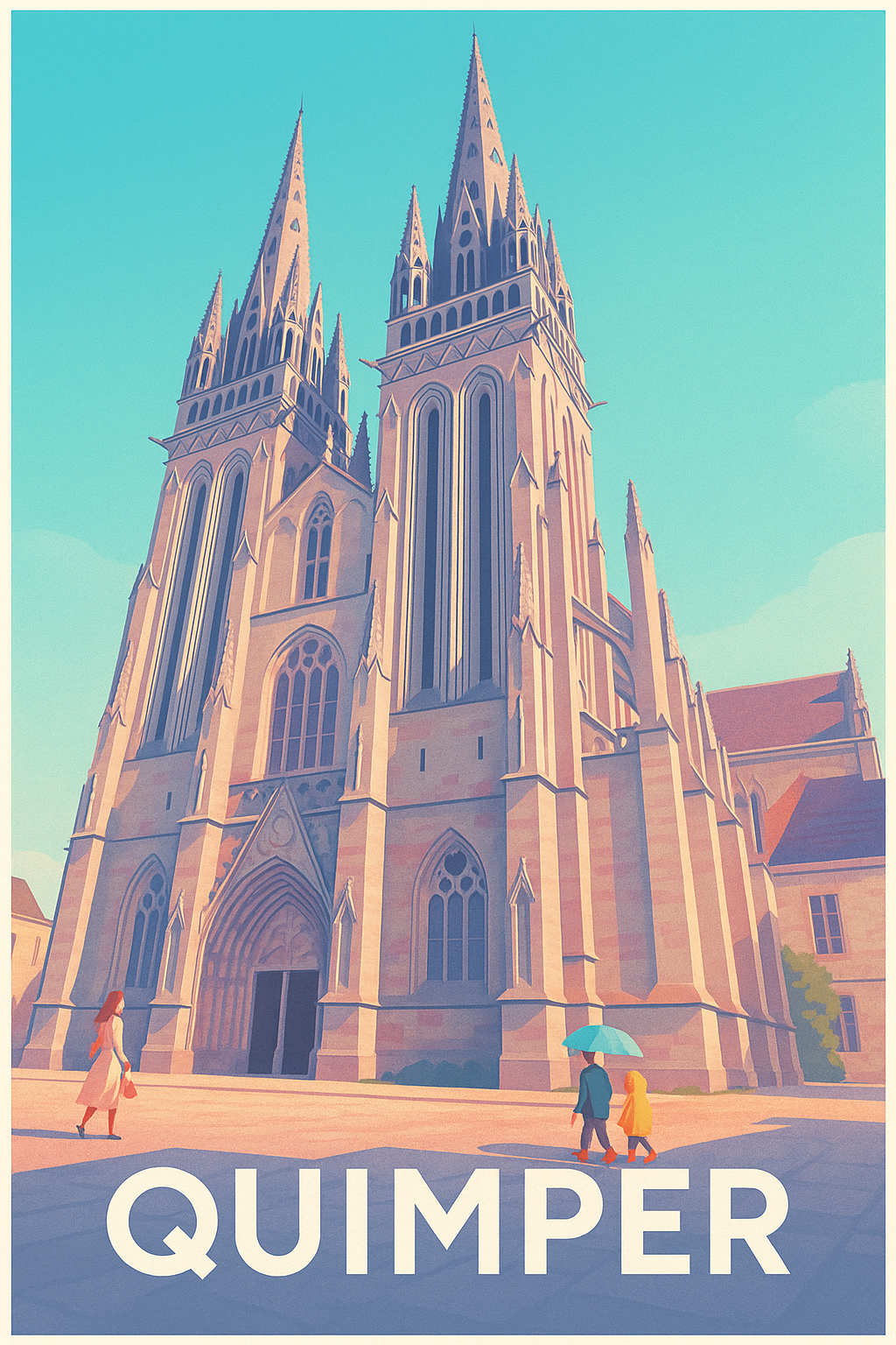 Finistère France Pas de Cadre / 20 × 30cm Affiche Quimper - L'élégance gothique au cœur de la Bretagne