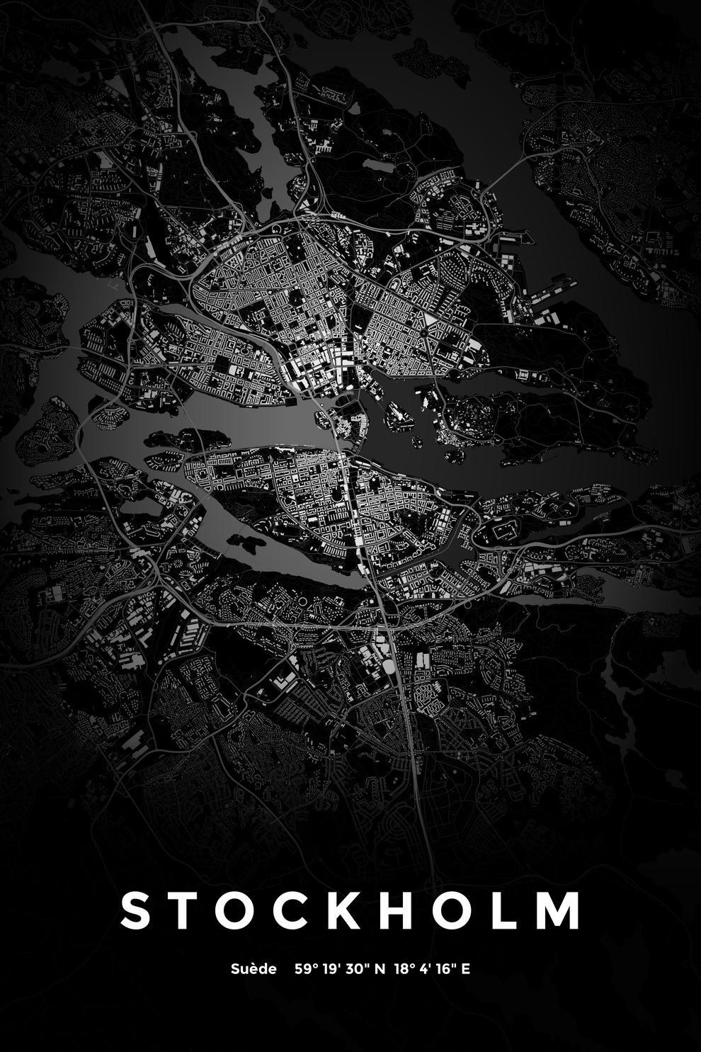 Carte de Stockholm nuit - Affiche personnalisée