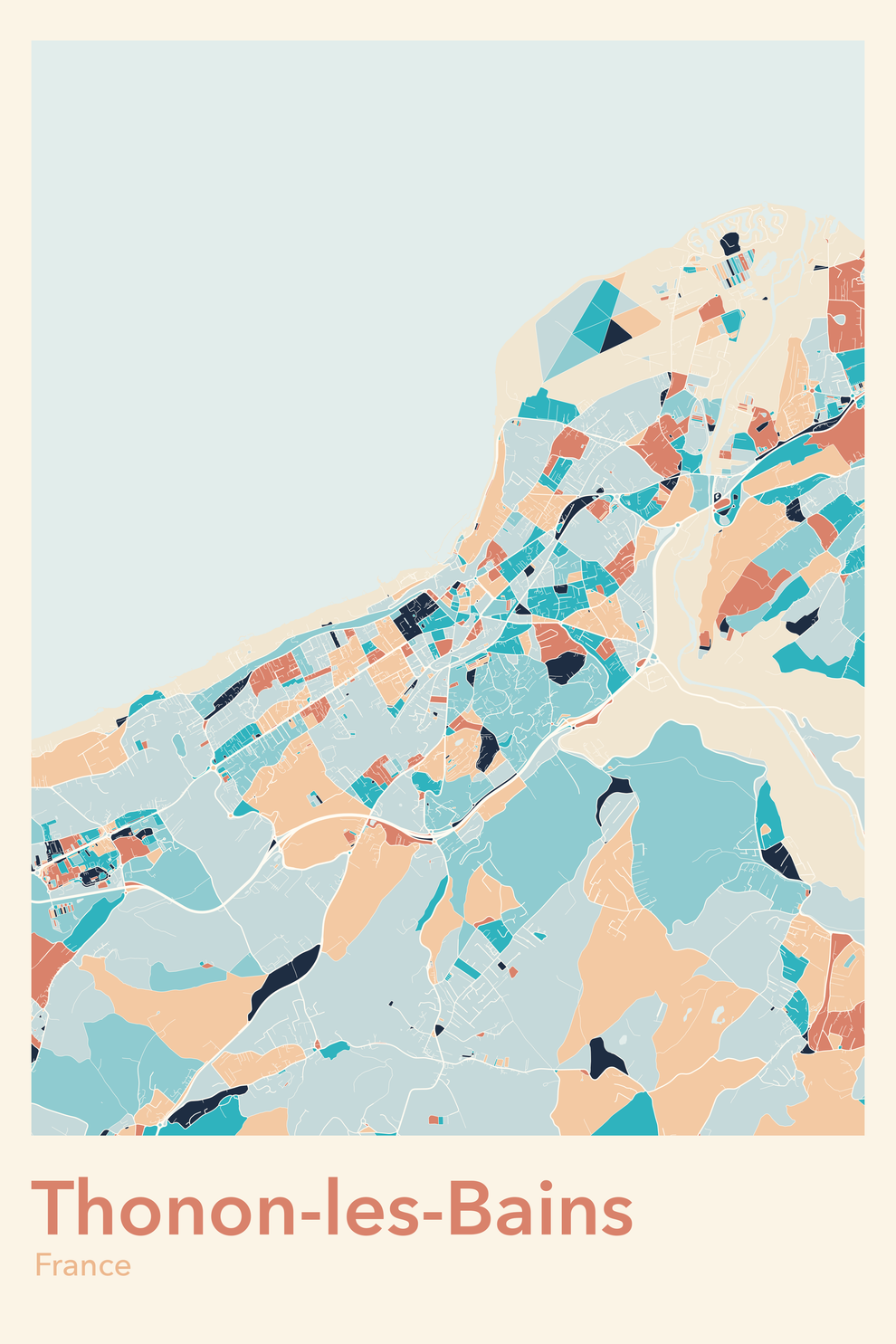 Plan de Thonon-les-Bains coloré - Carte personnalisée