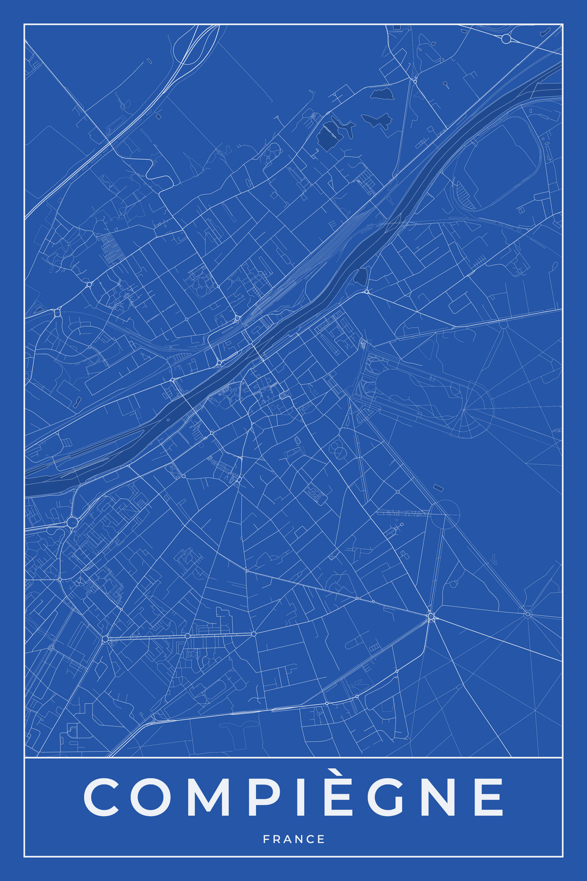 Carte de Compiègne bleue - Affiche personnalisée