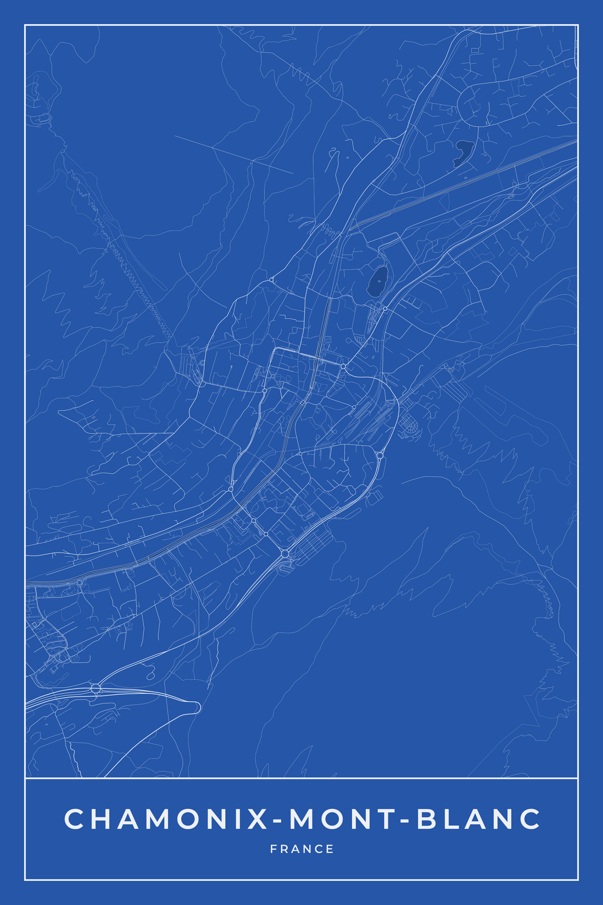 Carte de Chamonix-Mont-Blanc bleue - Affiche personnalisée
