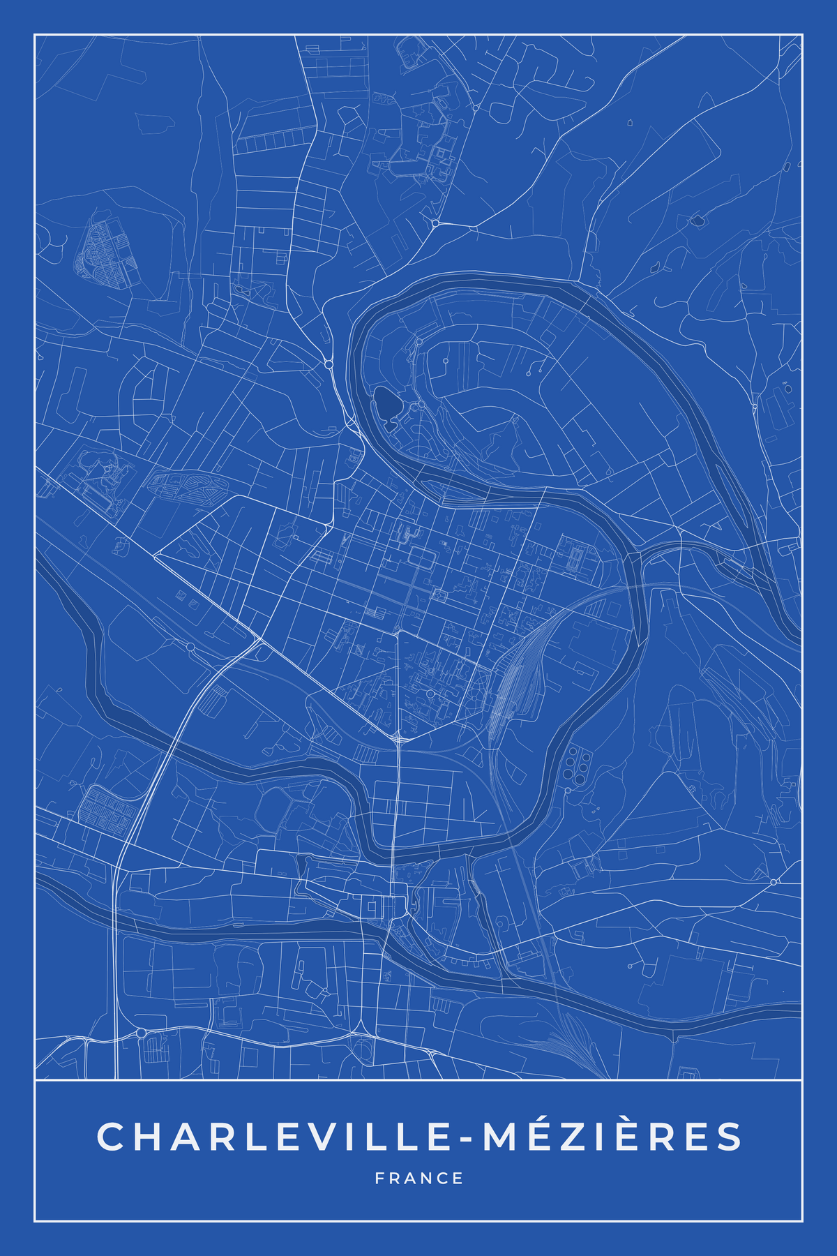 Carte de Charleville-Mézières bleue - Affiche personnalisée