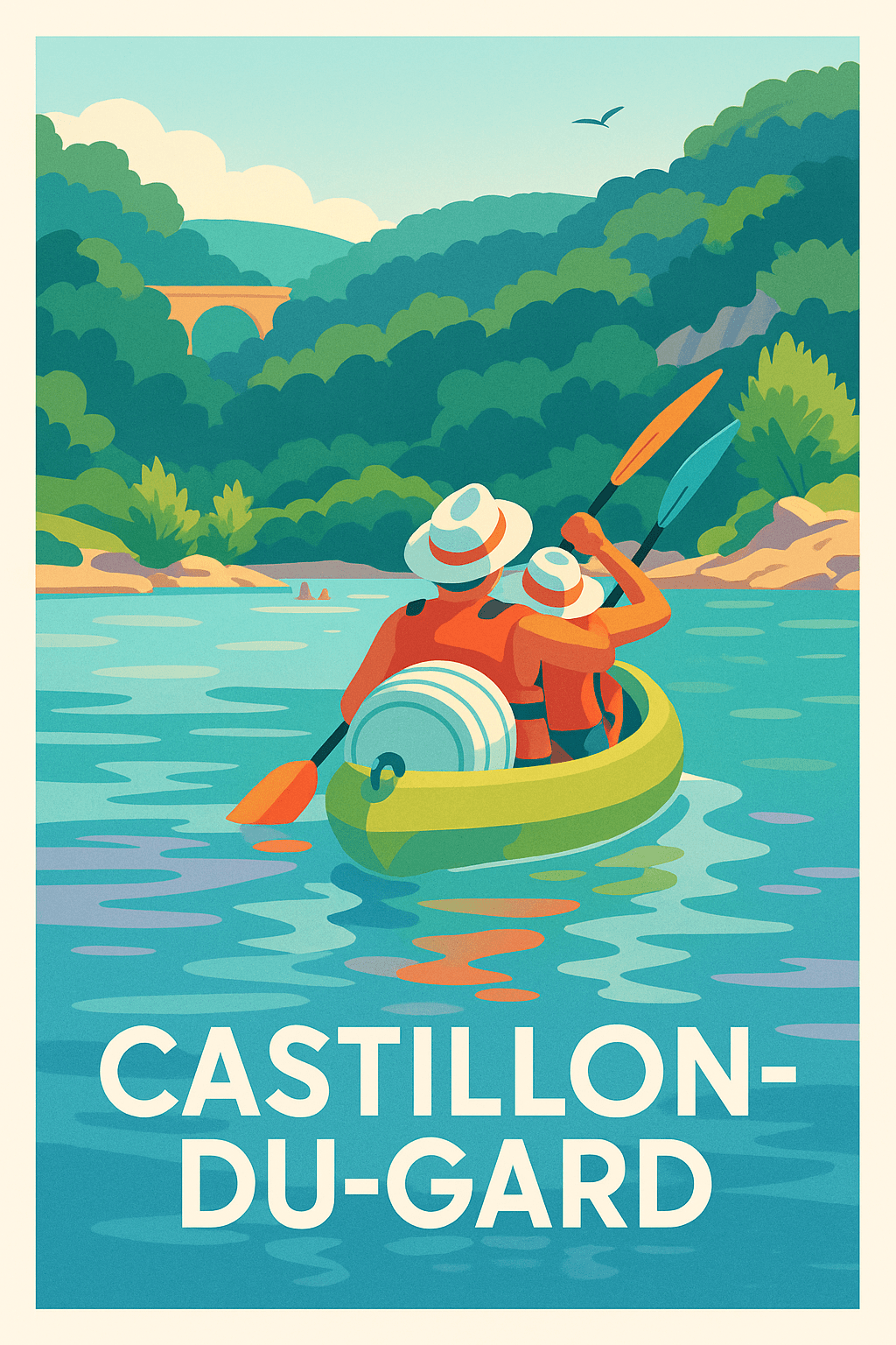 Gard France Pas de Cadre / 20 × 30cm Affiche de Castillon-du-Gard - Évasion en canoë au cœur de la nature