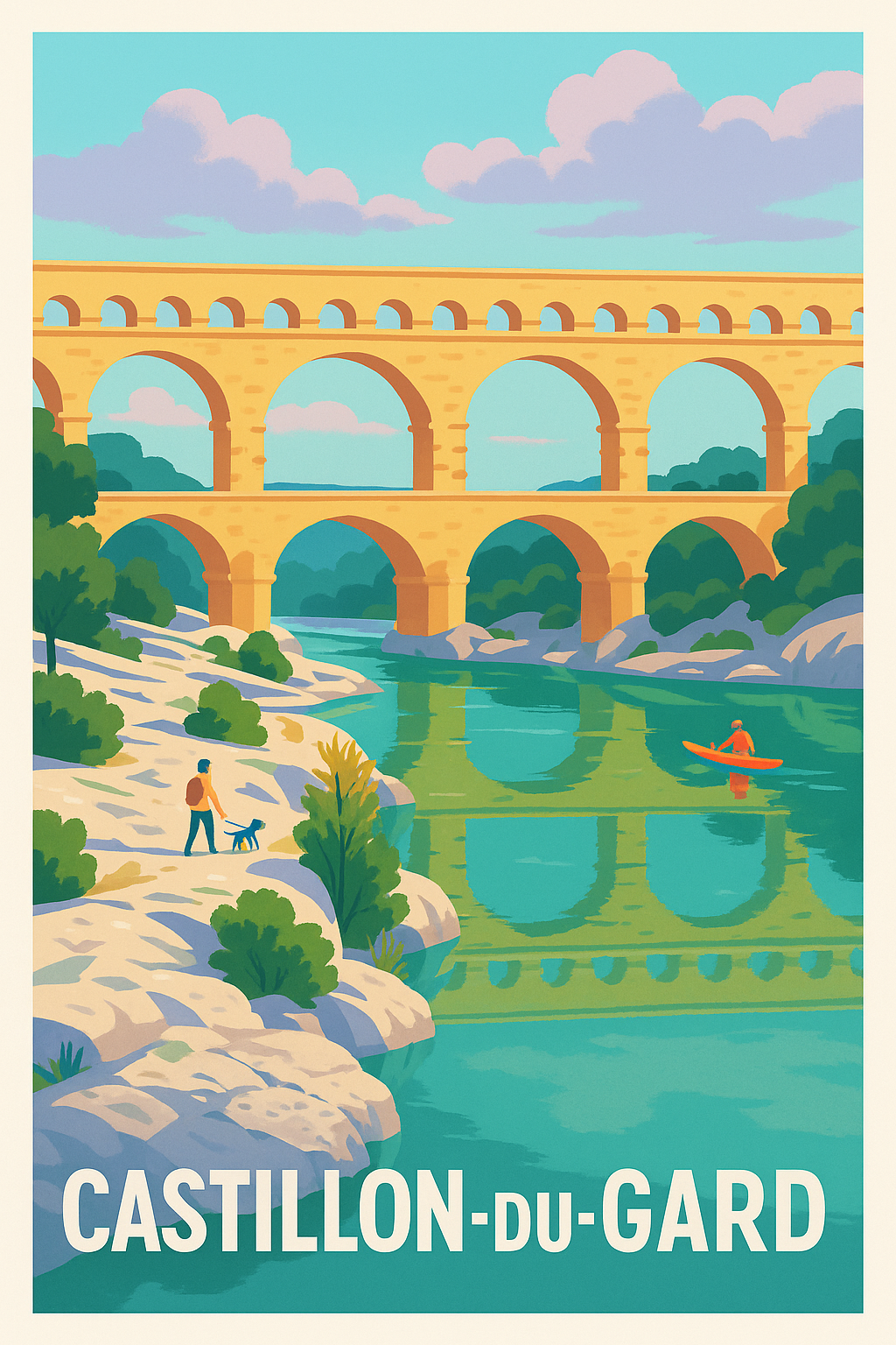 Gard France Pas de Cadre / 20 × 30cm Affiche de Castillon-du-Gard - Tranquillité au bord de l'eau
