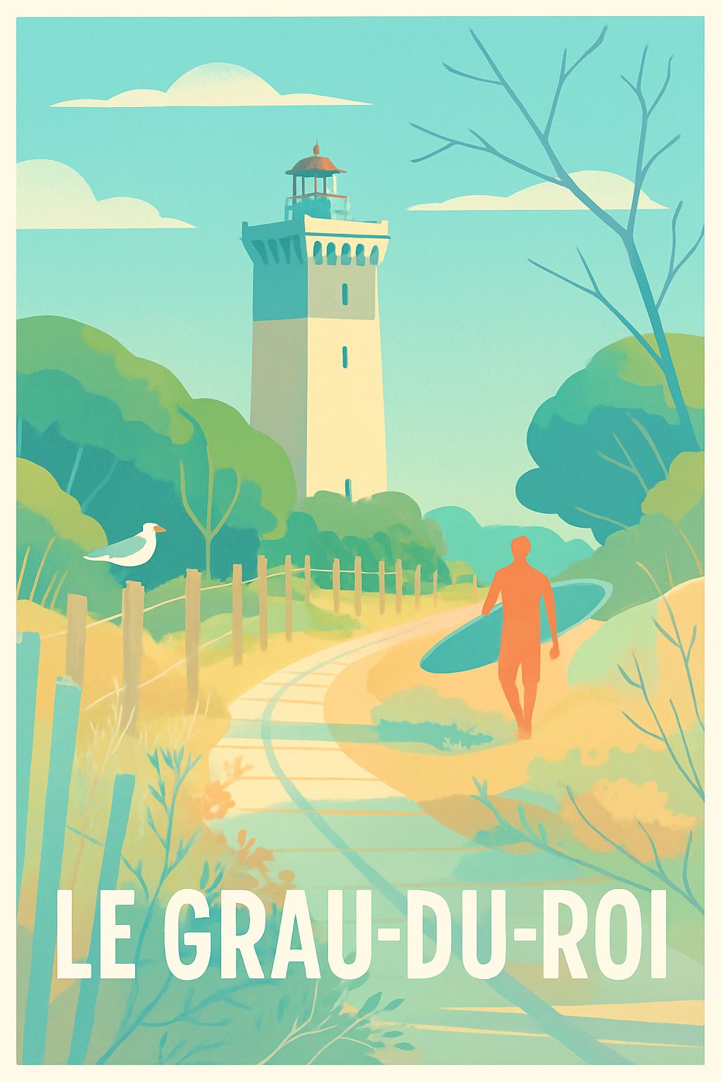 Affiche Le Grau-du-Roi — Escapade balnéaire et nature préservée · poster d'art de Le Grau-du-Roi