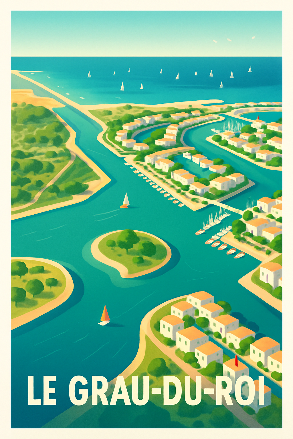 Gard France Pas de Cadre / 20 × 30cm Affiche de Le Grau-du-Roi - Escapade nautique en Méditerranée