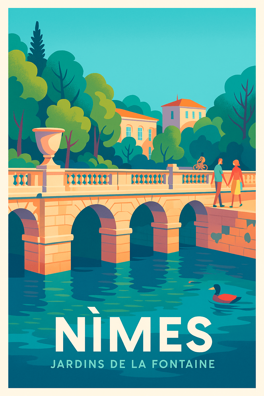 Gard France Pas de Cadre / 20 × 30cm Affiche de Nîmes - Promenade bucolique aux Jardins de la Fontaine