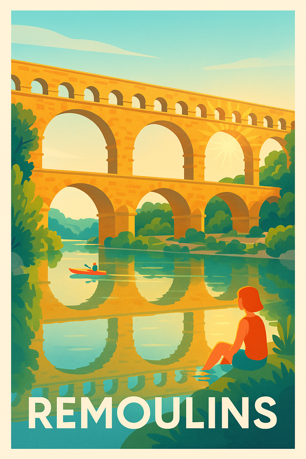 Gard France Pas de Cadre / 20 × 30cm Affiche de Remoulins - Sérénité au Pont du Gard