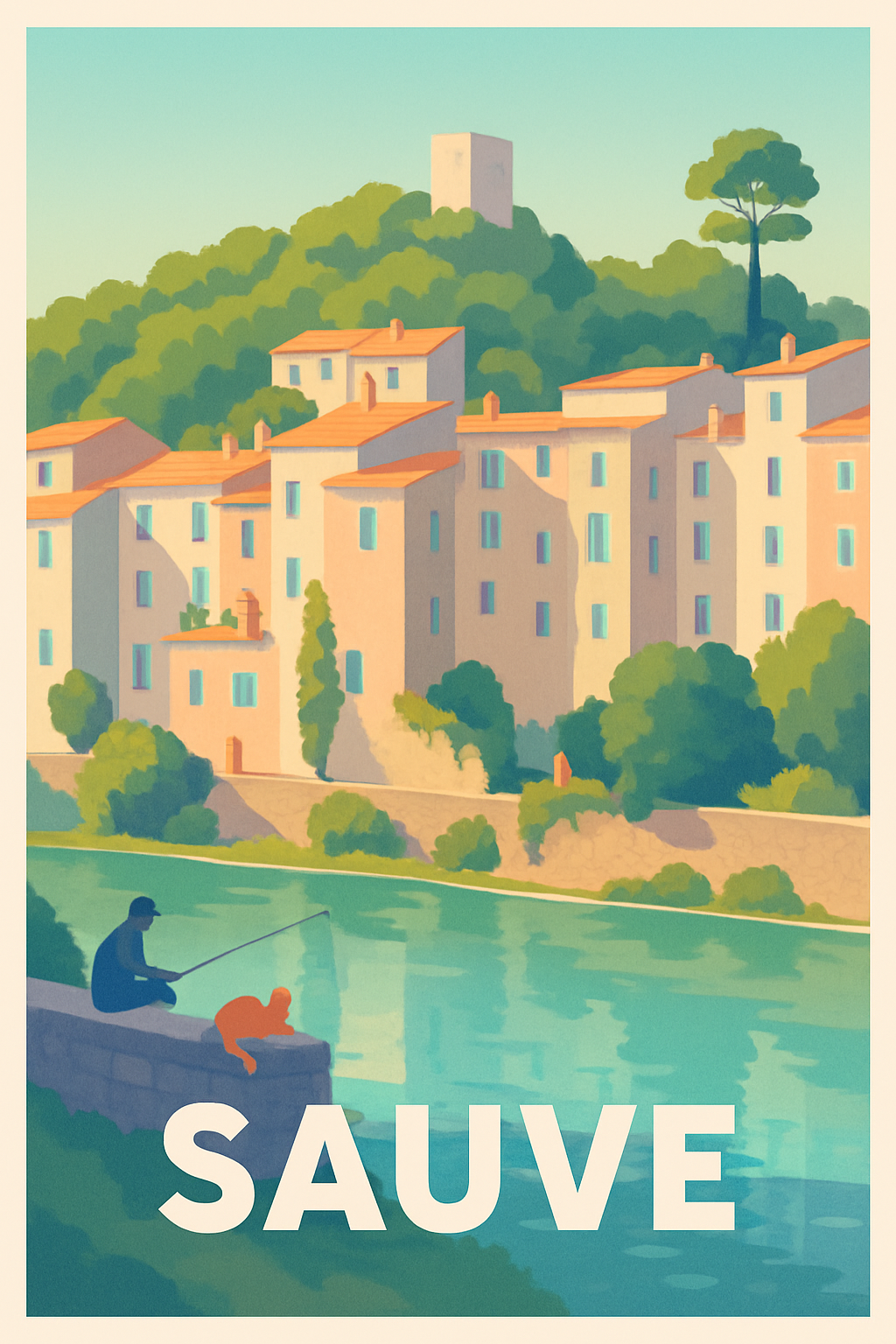 Gard France Pas de Cadre / 20 × 30cm Affiche de Sauve - Charme paisible au bord de l'eau