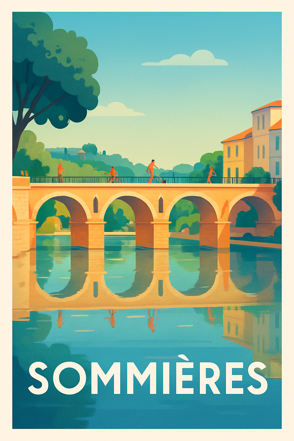 Gard France Pas de Cadre / 20 × 30cm Affiche de Sommières - Charme et Reflets Méditerranéens