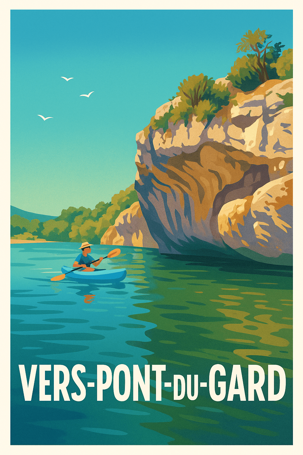 Affiche Vers-Pont-du-Gard — Évasion nature en kayak · poster d'art de Vers-Pont-du-Gard