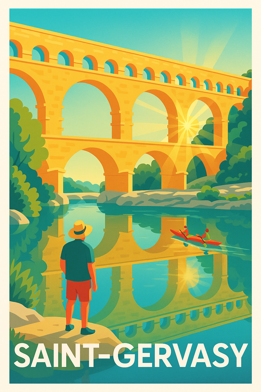 Gard France Pas de Cadre / 20 × 30cm Affiche Saint-Gervasy - L'éclat du Pont du Gard au soleil couchant