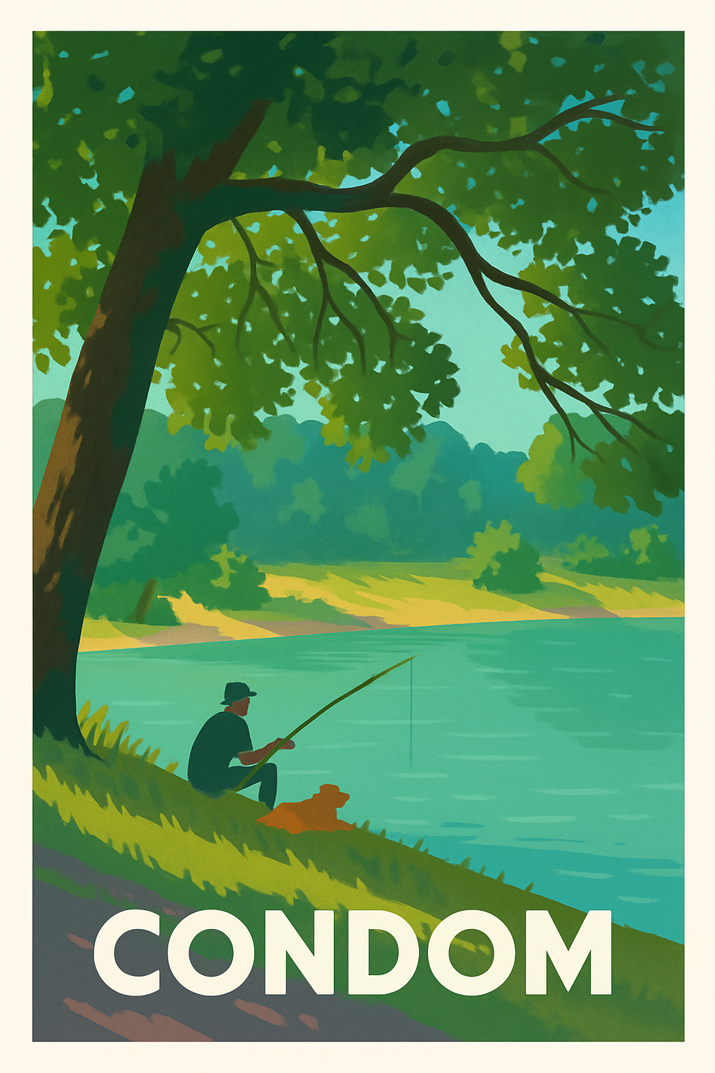 Gers France Pas de Cadre / 20 × 30cm Affiche de Condom - Sérénité au bord de l'eau