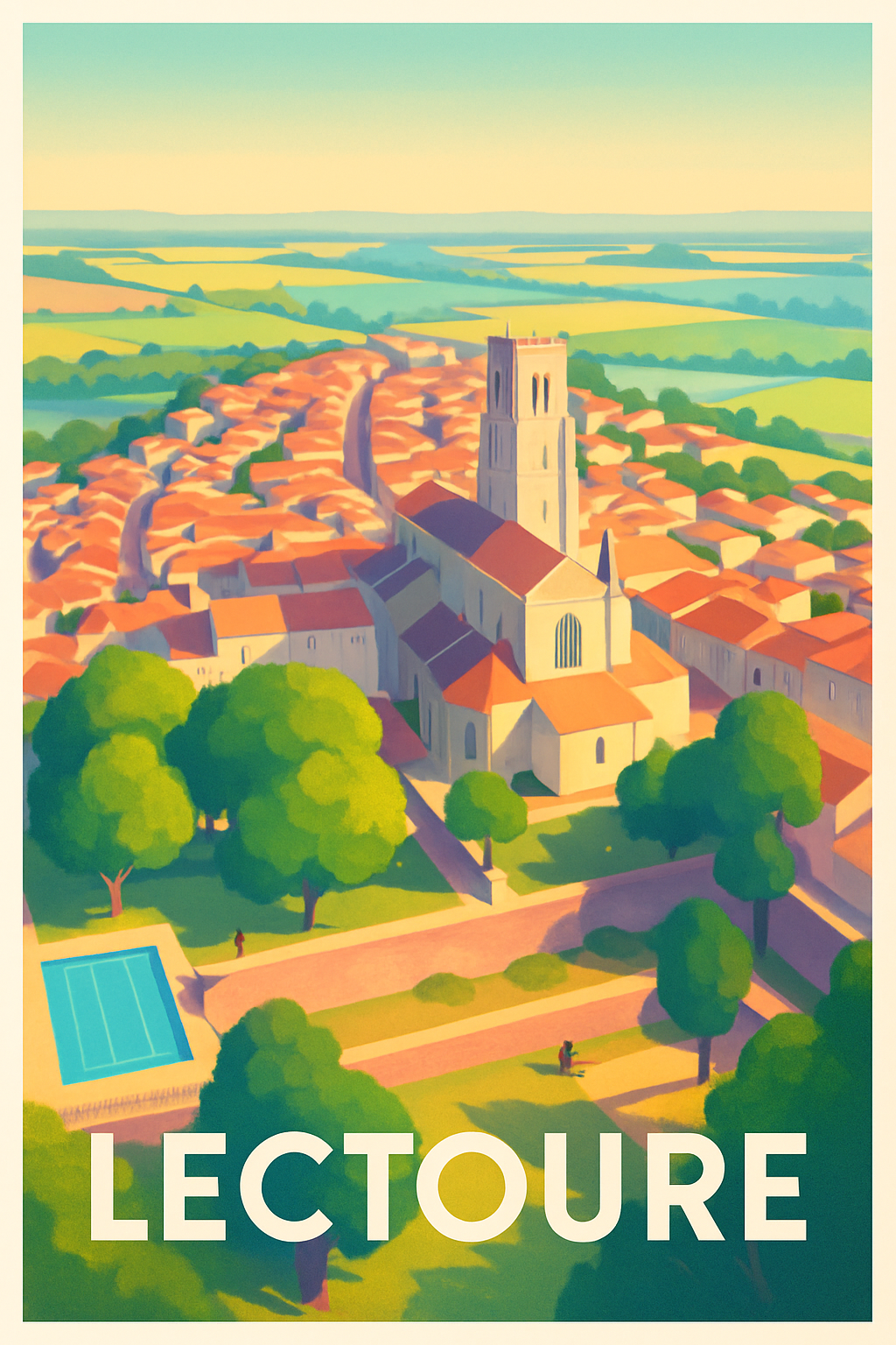 Gers France Pas de Cadre / 20 × 30cm Affiche de Lectoure - Charme du cœur historique en lumière douce