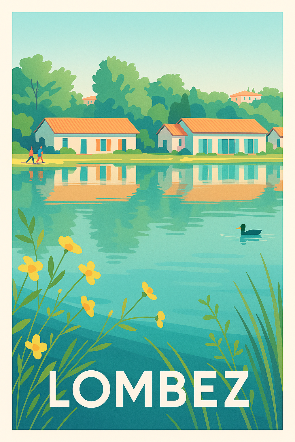 Gers France Pas de Cadre / 20 × 30cm Affiche de Lombez - Sérénité au bord de l'eau