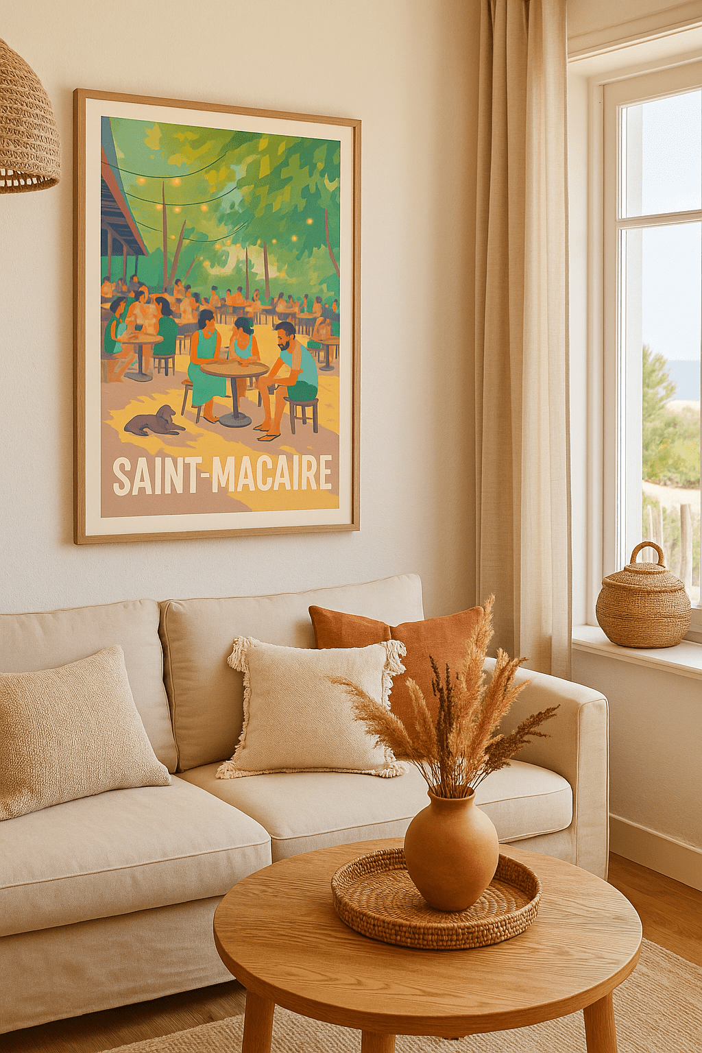 Affiche Saint-Macaire — Ambiance conviviale sous les guirlandes lumineuses · poster d'art de Saint-Macaire