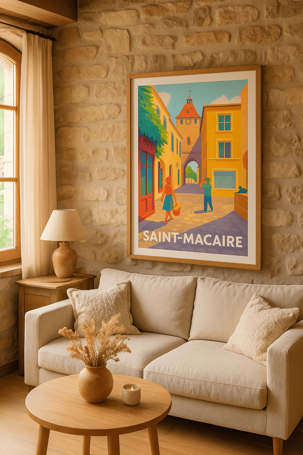 Affiche Saint-Macaire — Charme et lumière d'une ville historique · poster d'art de Saint-Macaire