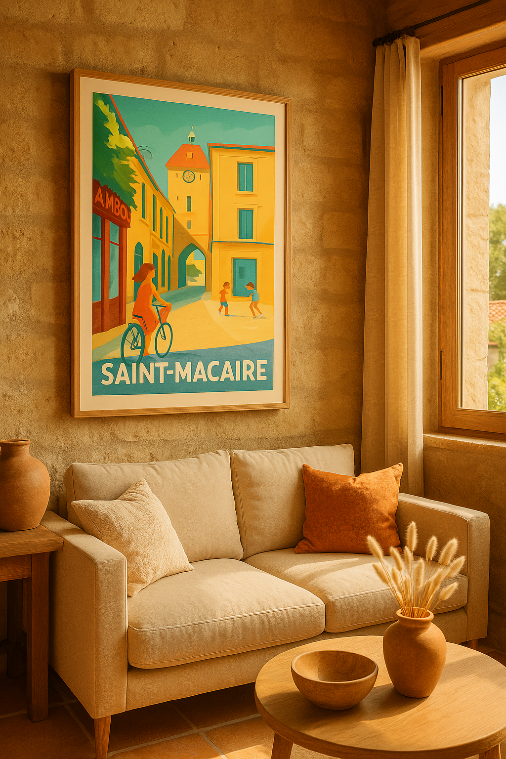 Affiche Saint-Macaire — Charme et sérénité au cœur de la ville · poster d'art de Saint-Macaire