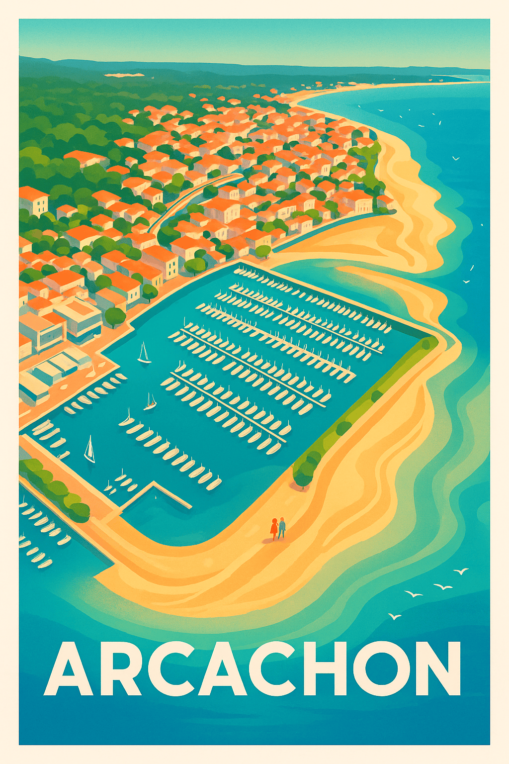 Gironde France Pas de Cadre / 20 × 30cm Affiche de Arcachon - L'Élégance de la Côte Atlantique